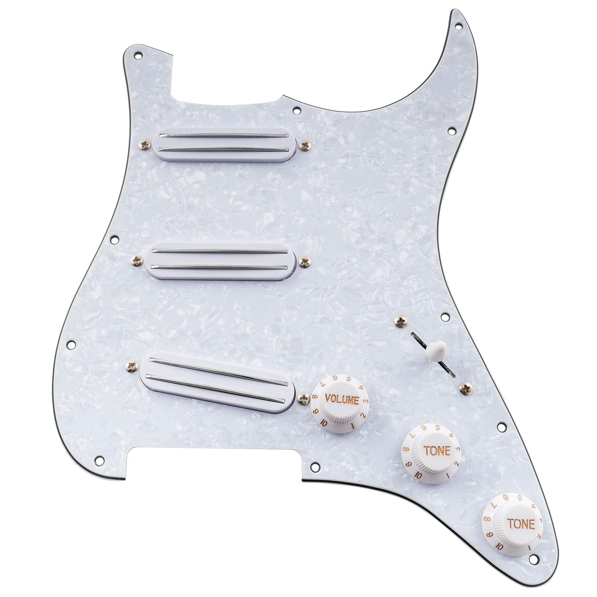 Musiclily 11-Hole SSS Prewired Loaded Pickguard with Dual Hot Rail High Output Pickups Set for Fender Squier Strat Electric Guitar,4Ply White Pearl