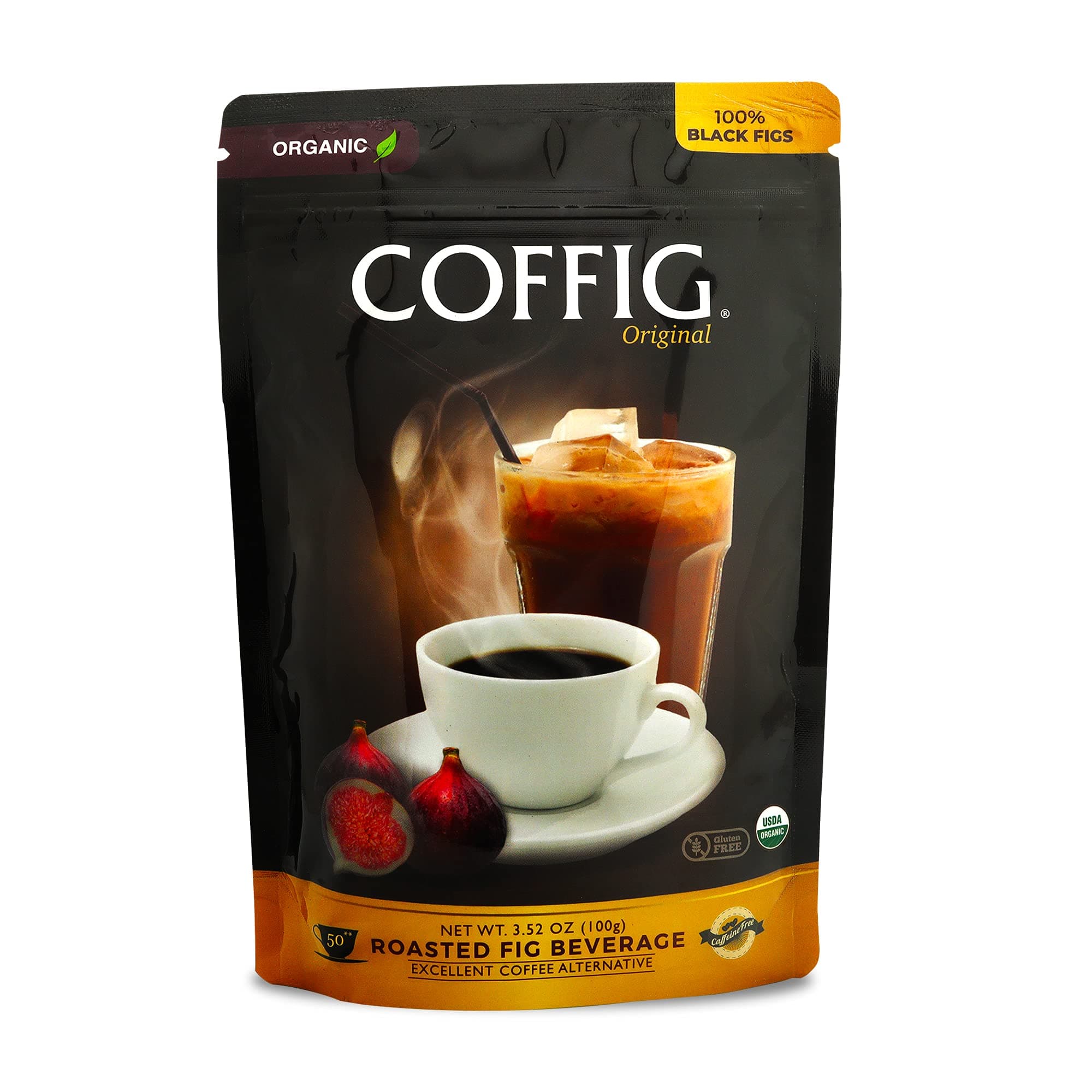 Coffig Original Organic Coffee Substitute, Roasted Fig Beverage, Caffeine-Free Herbal Energy Drinks, 3.52oz (100g)