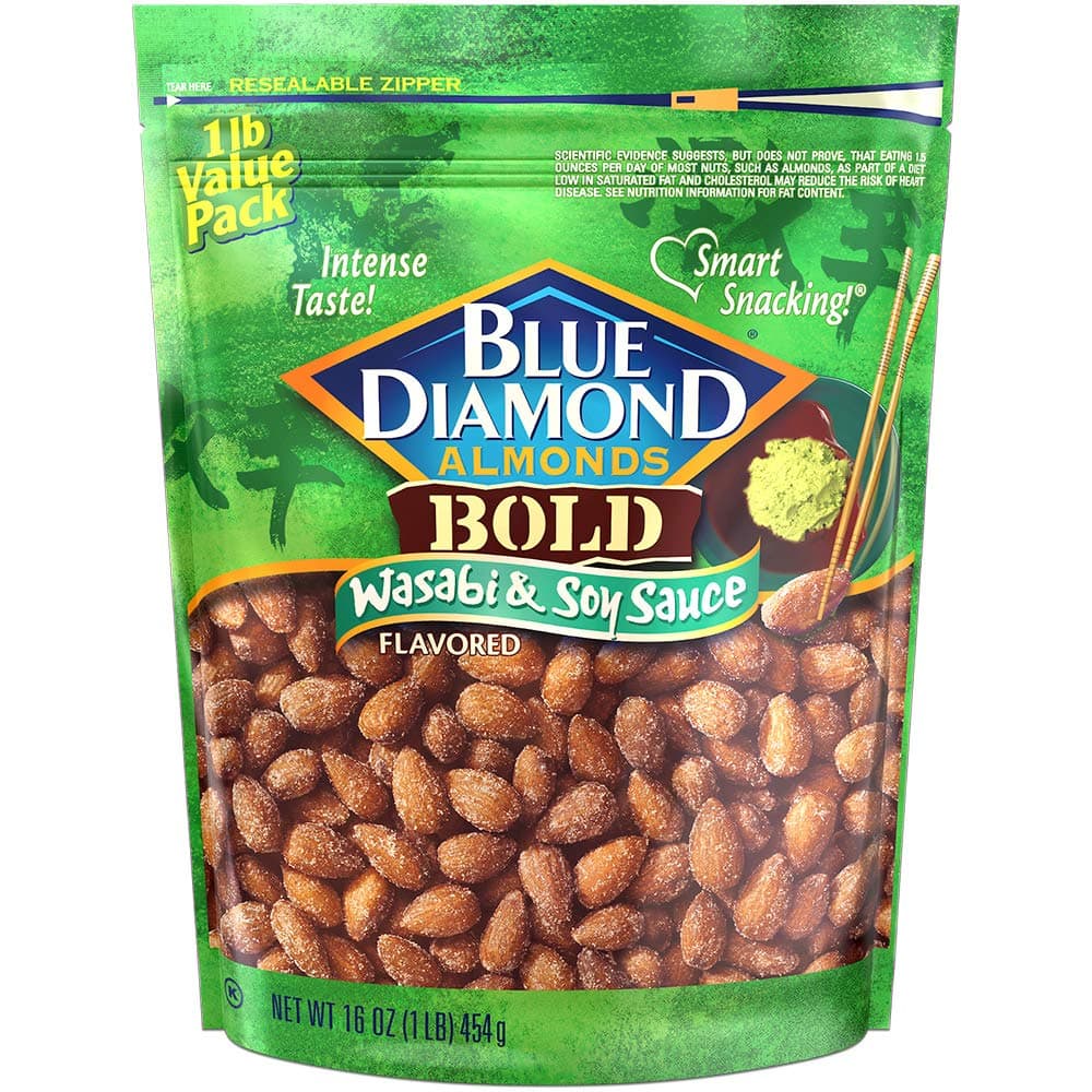 Blue Diamond Almonds Wasabi & Soy Sauce Flavored Snack Nuts, 16 Oz Resealable Bag (Pack of 1)
