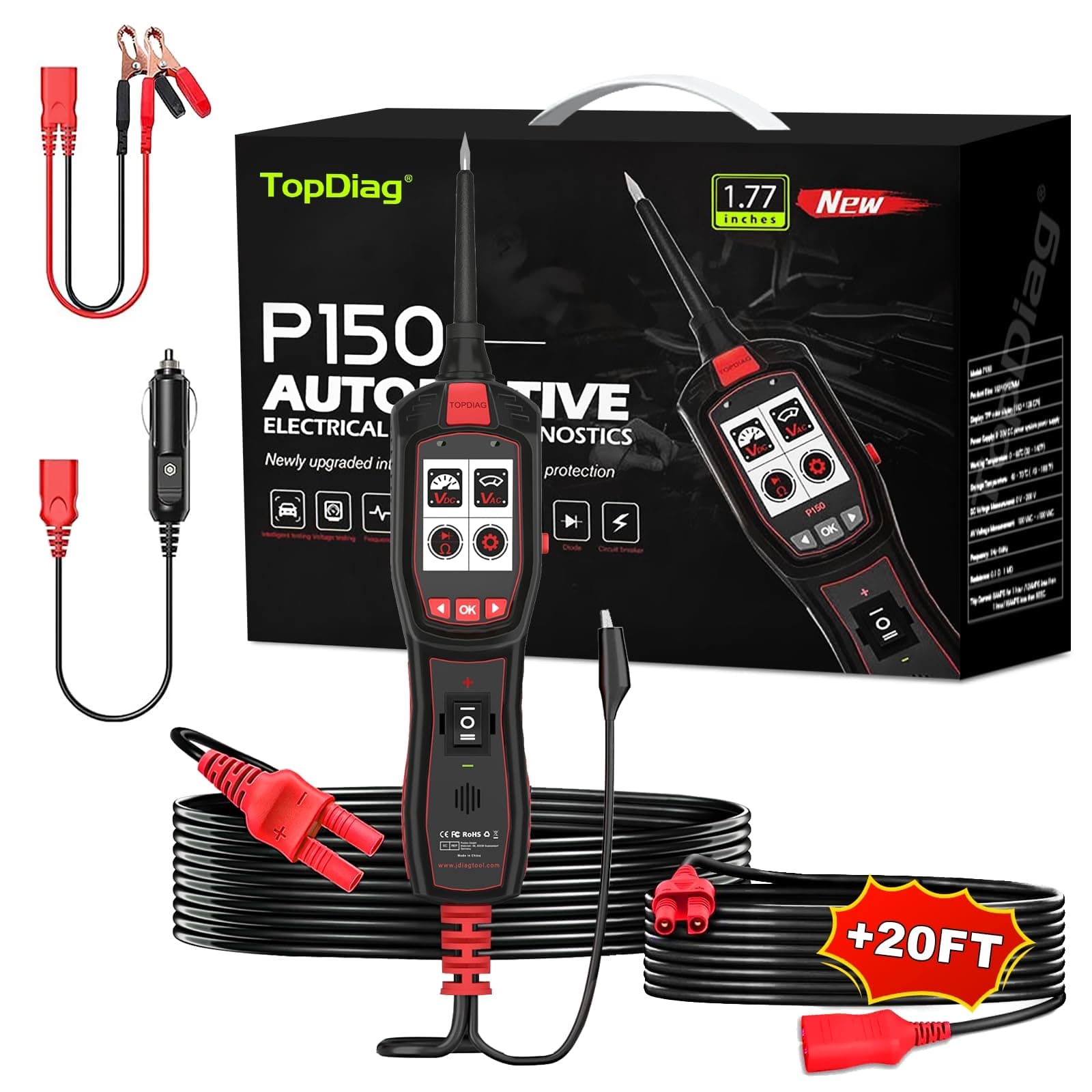 TopDiag P150 Electrical Tester for 6-30V, Intelligent Testing/Voltage Testing/Injector Test/Resistance/Component Activation/Ground Detection