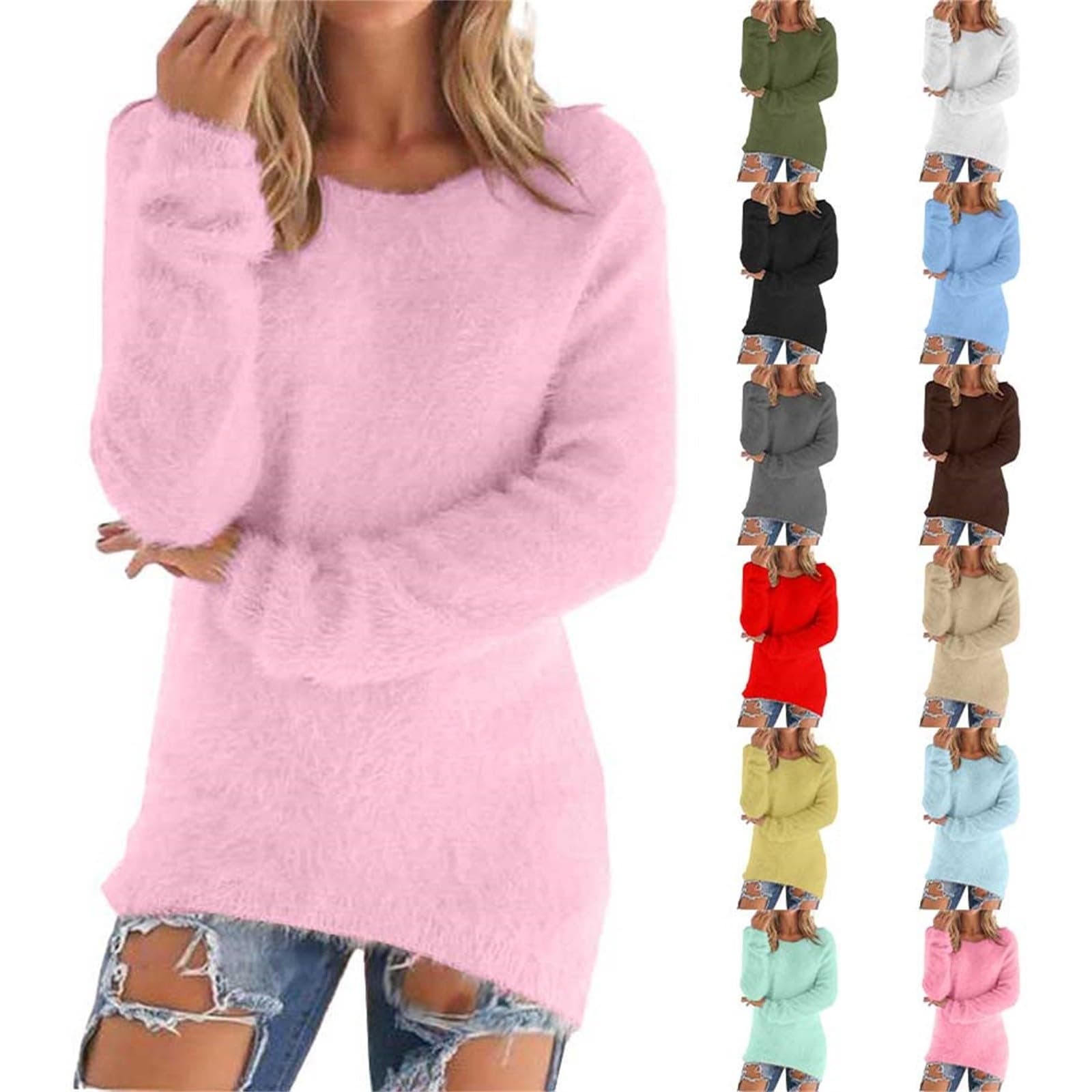 GenericFleece Sweatshirts for Women Clearance Warm Solid Color Long Sleeve Winter Jumpers Casual Stretch Crewneck Tunic Tops Ladies Soft Cozy Plush Pullover Sweatshirt Outdoor Baggy Blouse