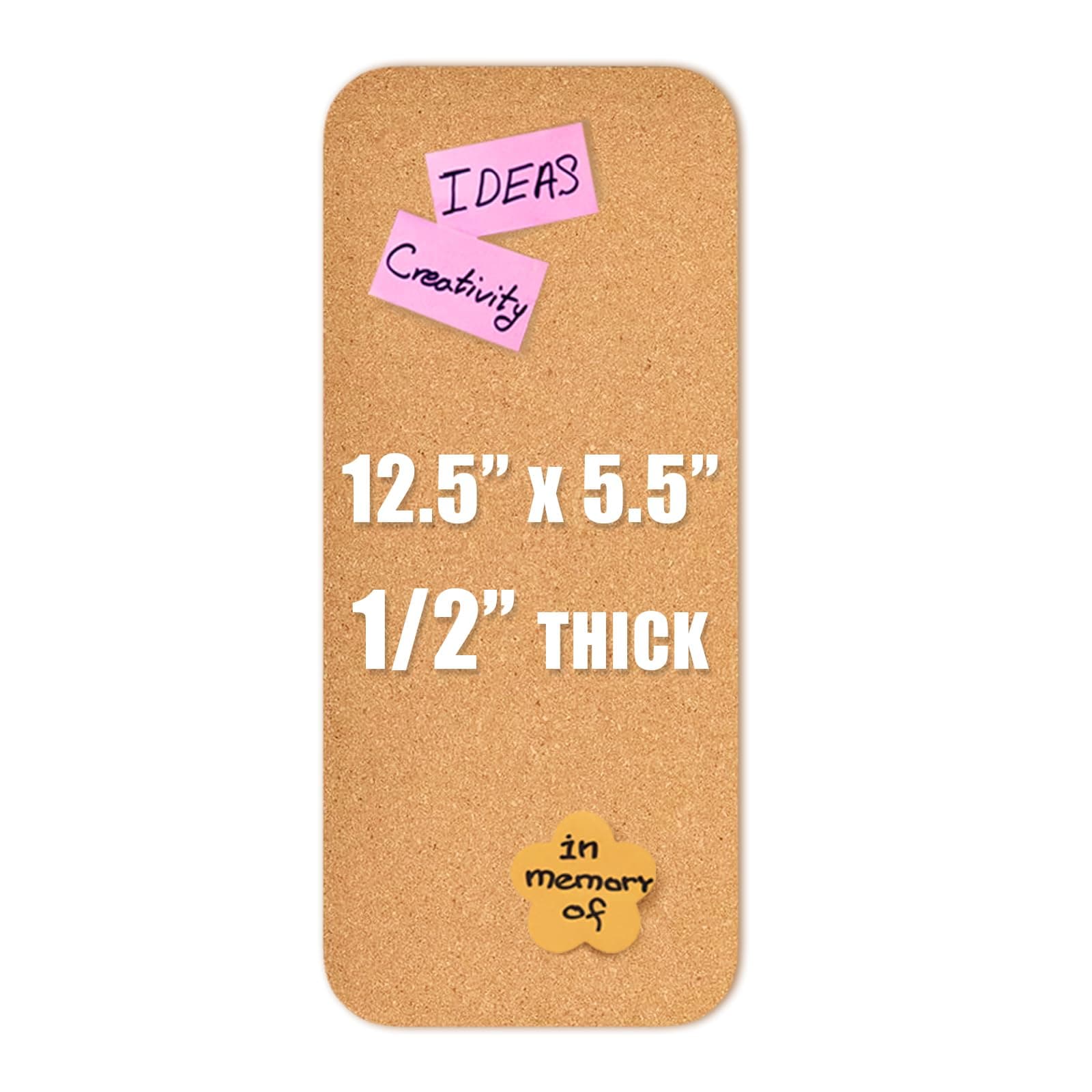 1 PC 12.5"*5.5" Self-Adhesive Cork Board, 1/2"(12mm) Thick Cork Boards for Walls, 1 Pack 12.5"*5.5" Bulletin Board, Cork Board Tiles for Office, Home, School (1PC)