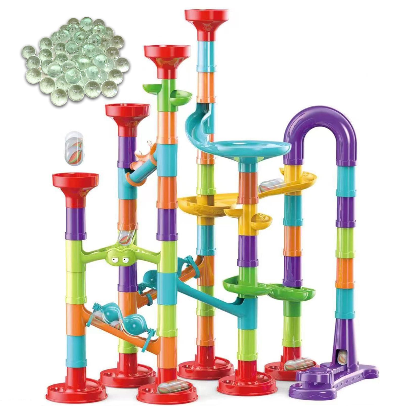 93 PCS Marble Toy Premium Set,STEM Educational Building Block Toy,Marble Track Race Set with 30 Glass Marbles for Boys & Girls,Construction Building Blocks Toys for Kids