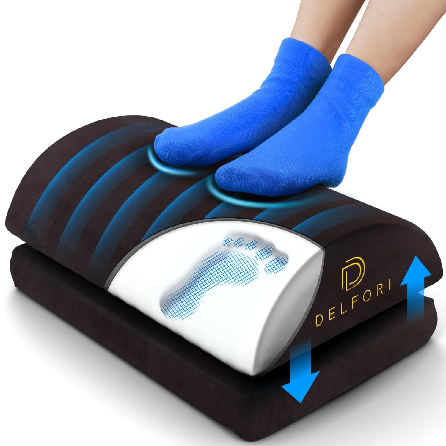 Premium Under Desk Footrest - Ergonomic Foot Rest for Work, Home & Office Use - Adjustable Height Memory Foam Foot Stool for Gaming Chair - Comfortable & Perfect for Back Pain Relief and Leg Support