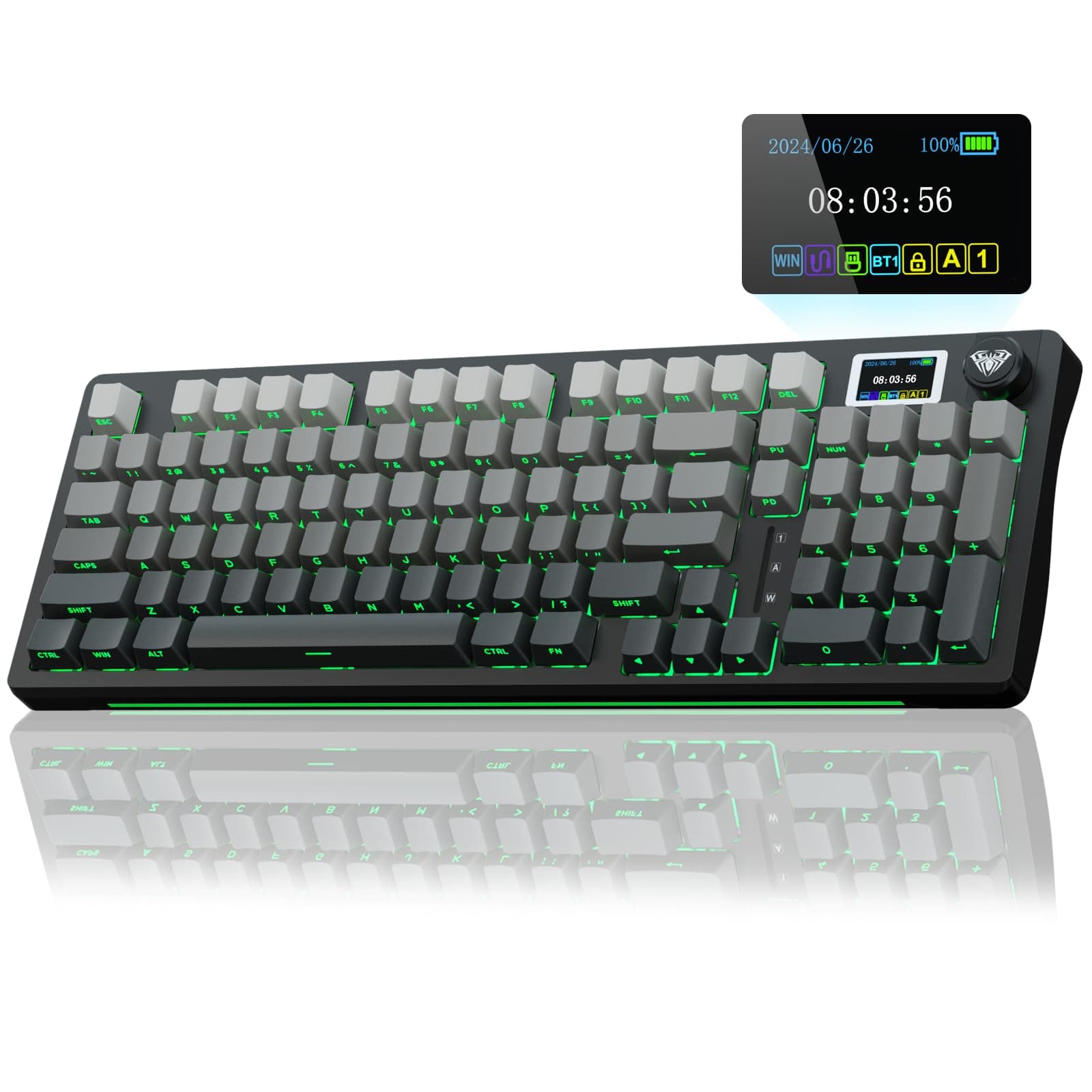 AULA S98 Pro Wireless Mechanical Keyboard with Screen & Knob,2.4GHz/USB-C/BT5.0 Hot Swappable Creamy Keyboard,Pre-lubed Linear Switches,Side Printed PBT Keycaps,RGB Backlit Gaming Keyboards