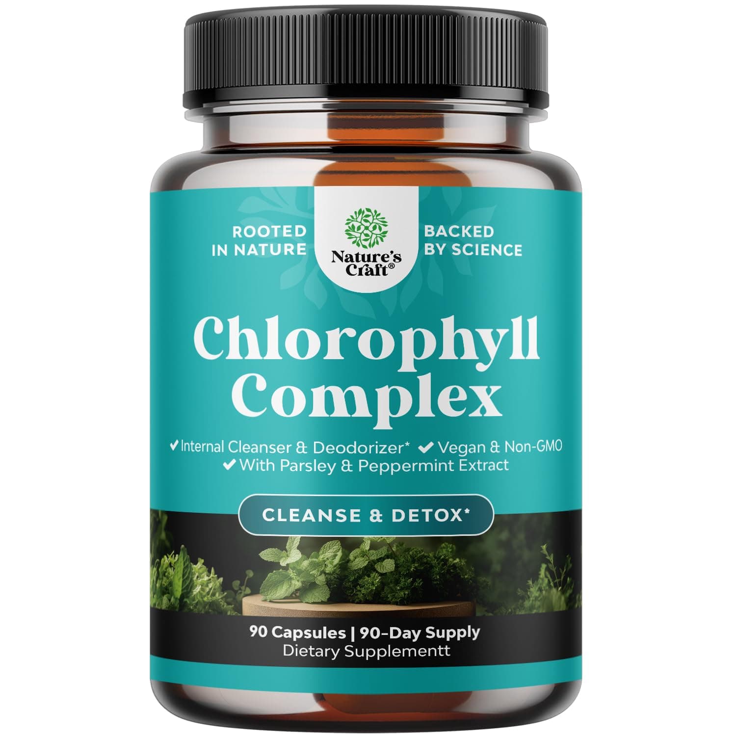 Chlorophyll Capsules for Cleanse and Detox Support - Internal Deodorant Pills for Body Odor with Mint & Parsley Extract Healthy Skin Immunity & Digestive Support - Vegan Non-GMO & Gluten Free (90ct)