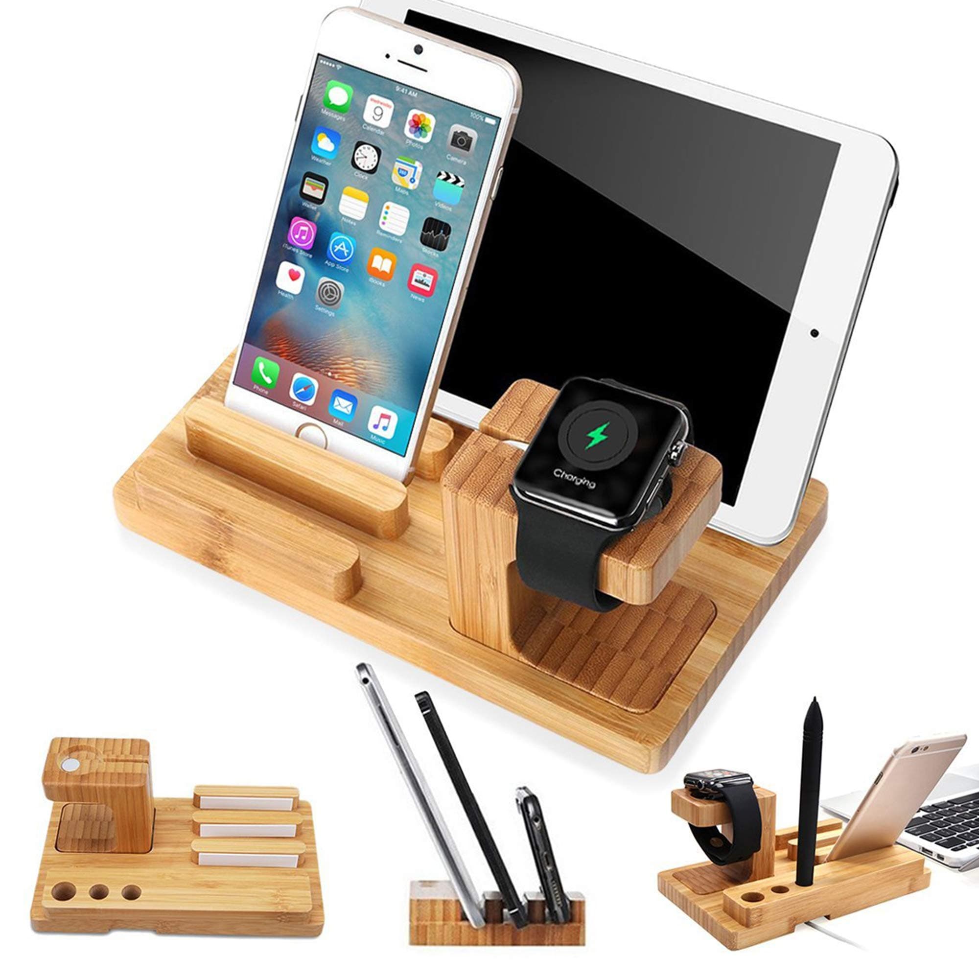 XPhonew Bamboo Charging Dock Stand for iPhone XS MAX XR 8 7 6S 6 Plus Apple Watch 2 3 4 / iWatch 38 mm & 42 mm Samsung LG Sony Smartphones