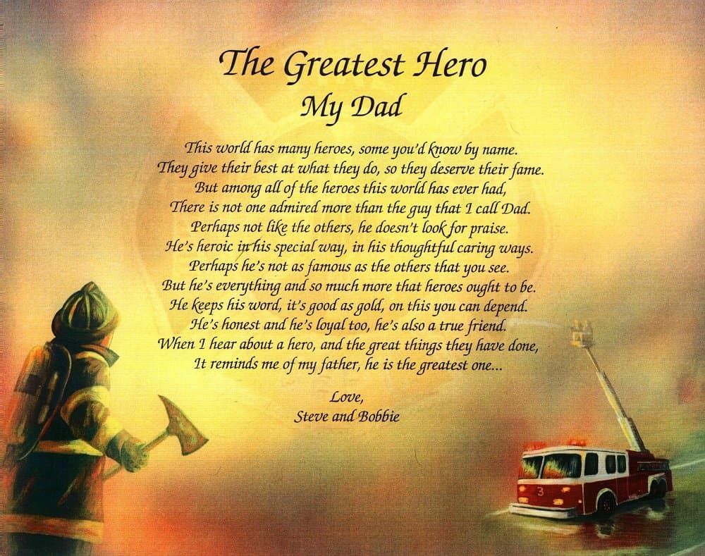 NAMES TO REMEMBER What's in a Name? Customize...The Greatest Hero Personalized Fireman Firefighter Poem Gift for Father's Day, Birthday, Christmas Or Any Day