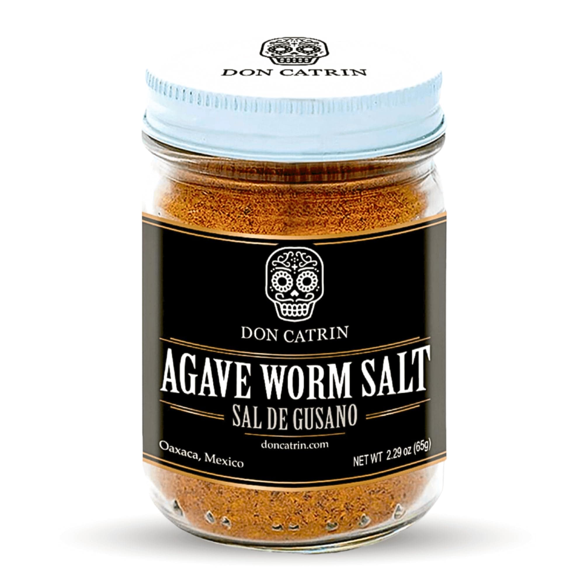 Sal de Gusano Agave Worm Salt 65 gram jar 2.29 oz - Premium Gourmet Salt With Maguey Worms in Gift Box Made in Oaxaca - Chinicuil - Pairs with Tequila and Mezcal Don Catrin