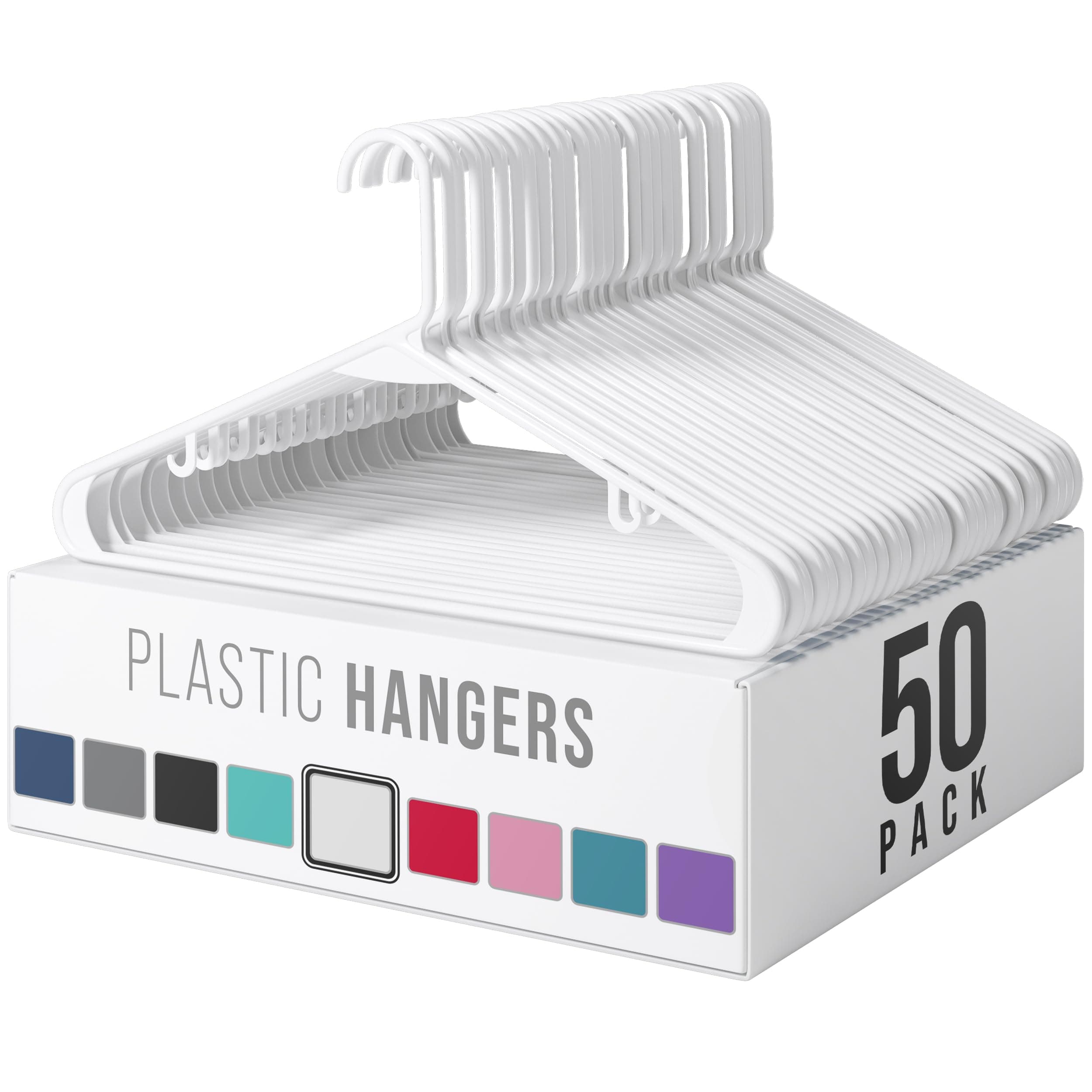 Plastic Hangers 50 Pack White - Clothes Hangers - Makes The Perfect Coat Hanger and General Space Saving Clothes Hangers for Closet - Percheros Ganchos para Colgar Ropa Hangars