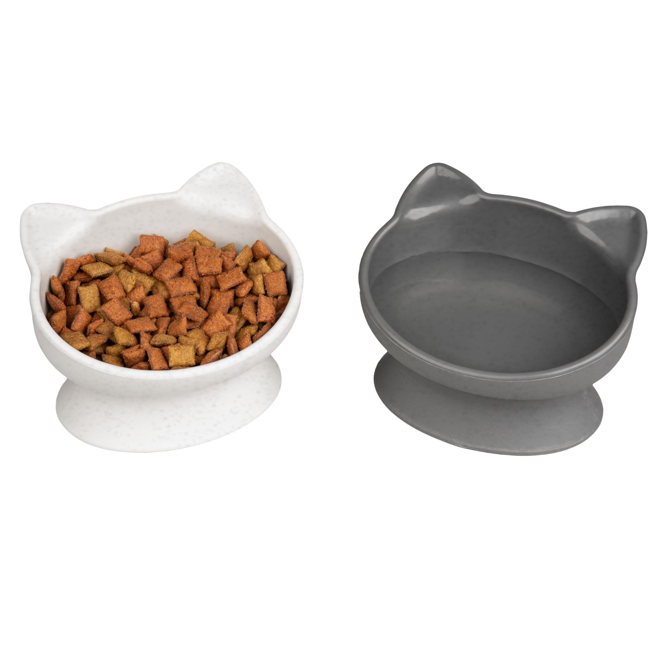 Kitty City Elevated Cat Bowls (Set of 2), Whisker-Friendly Raised Cat Food & Water Dishes, Modern Pedestal Design, Dishwasher Safe, 6.5 oz Each – White & Gray