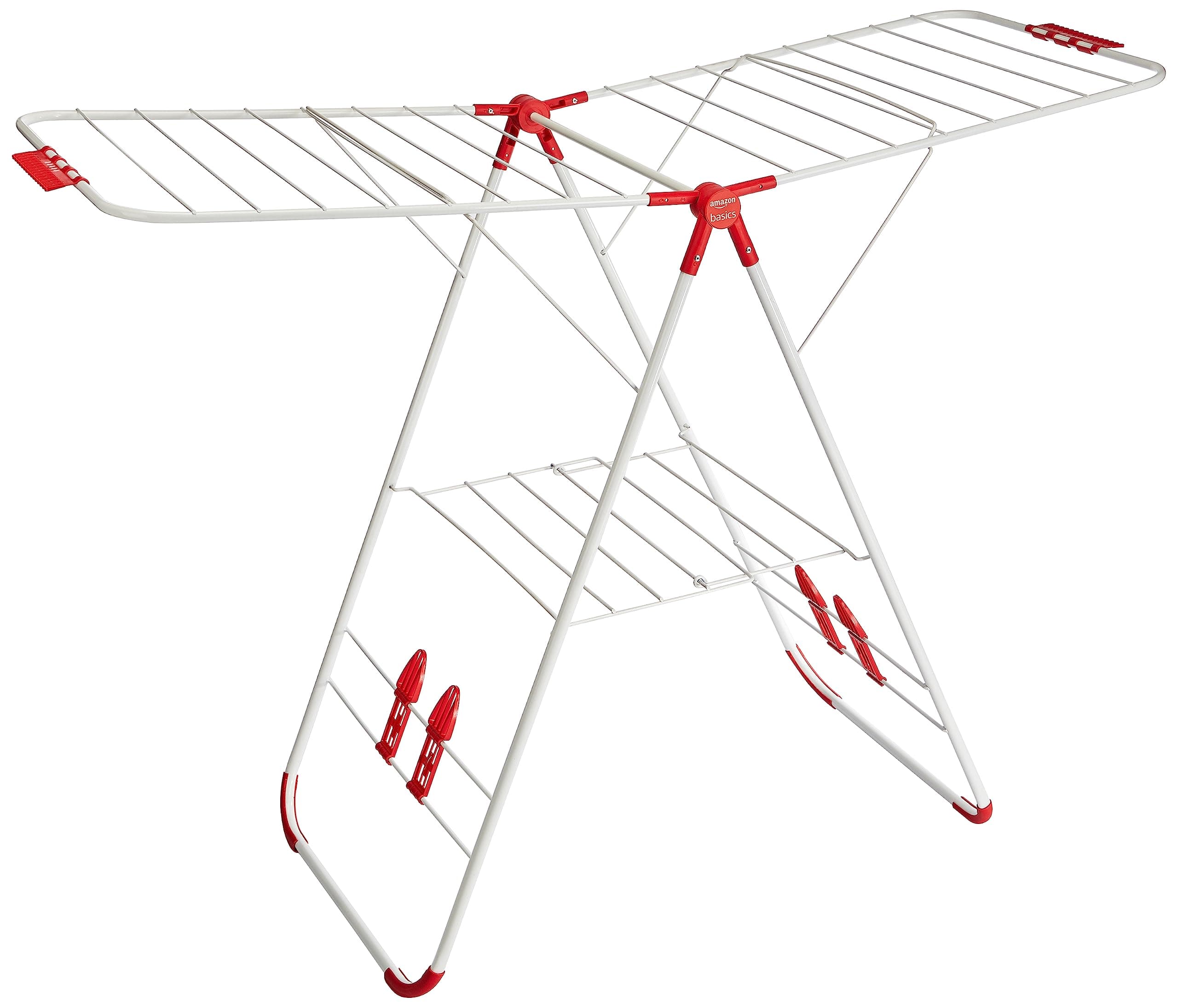 - Alloy Steel Foldable Clothes Drying Stand - Red, 107 Centimeters