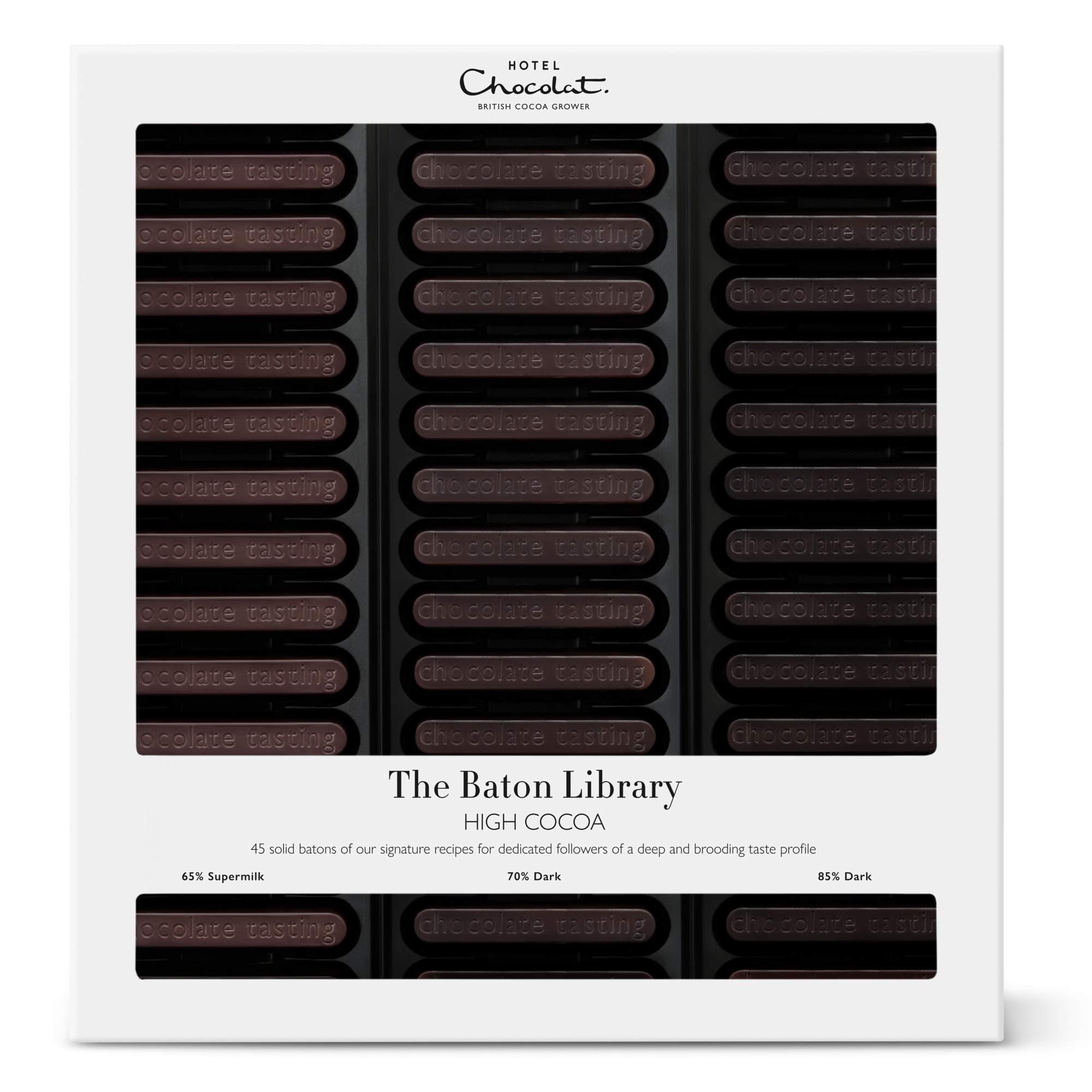 Hotel Chocolat Dark Chocolate Baton Library - 45 High-Cacao Chocolates, 365g - Chocolate Box - Suitable for Vegetarians - Gifts For Birthday, Thank You, Congratulations, Anniversary