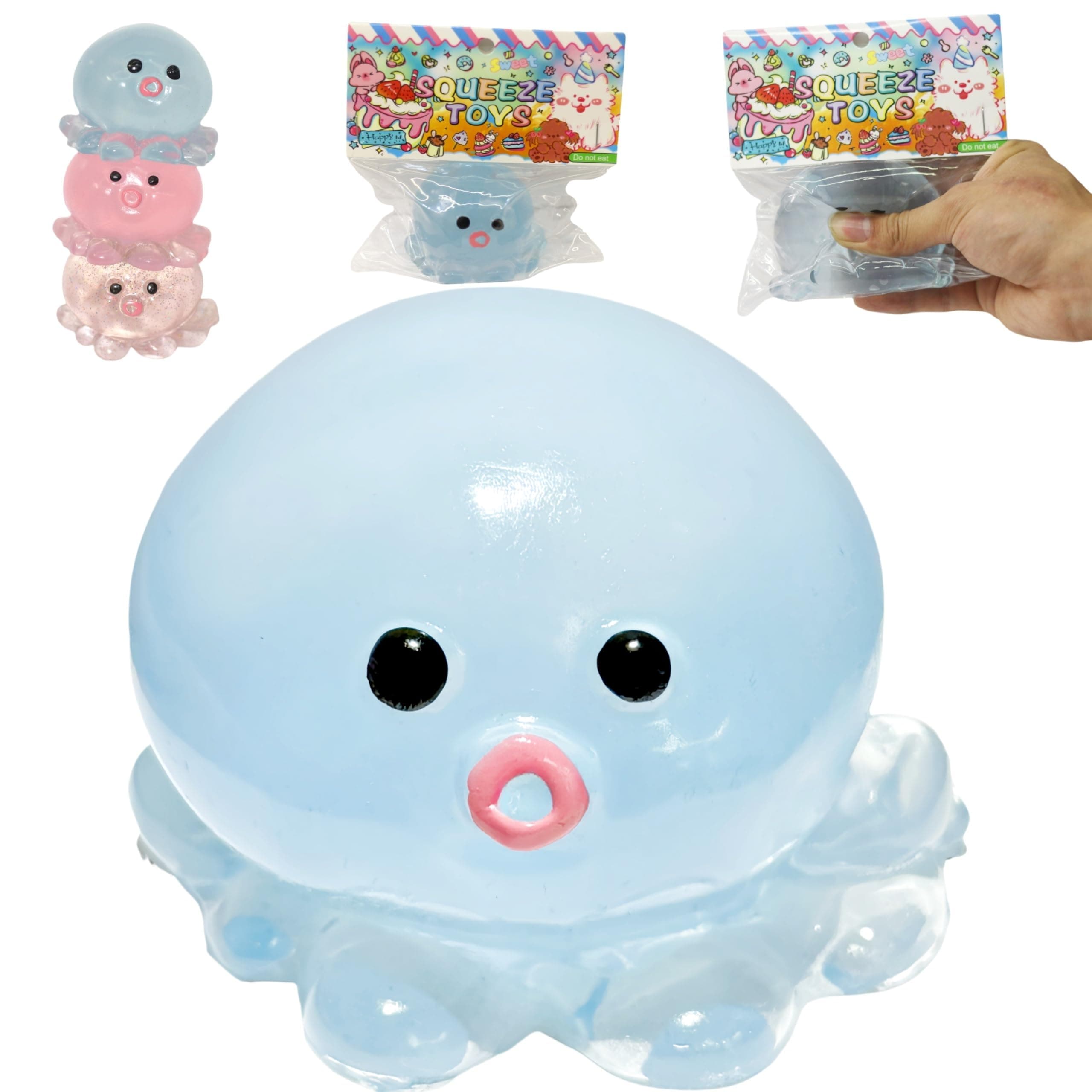 Cute Crystal Sequins Octopus Squeeze Toys, Original Design Taba Crystal Pink Blue Octopus Squishy Stress Balls (Blue)