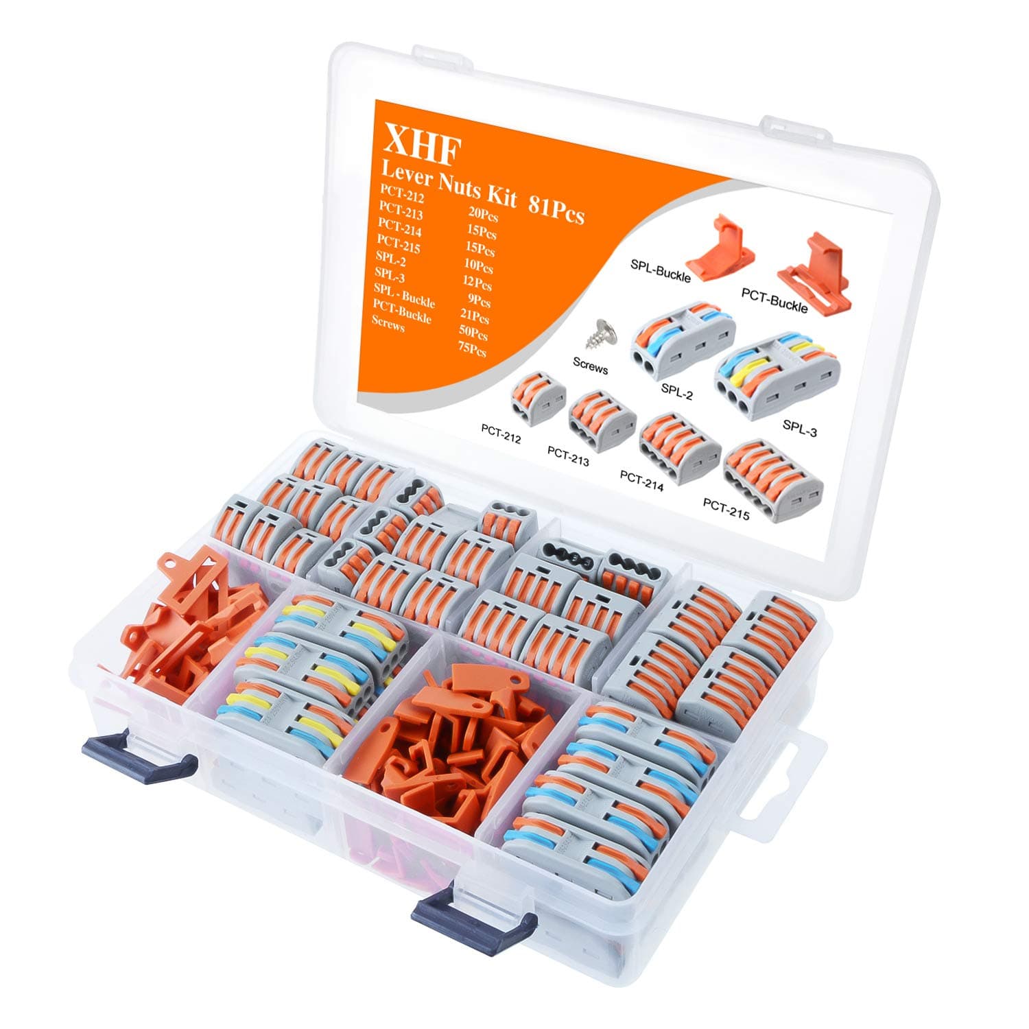 XHF81 Pcs Lever Wire Connectors Nuts 28-12 AG and 71 PcS Mounting Cli ps Series and Parallel Kit Wire CompactConnectors Assortment with 75 PcS Self Tapping Screw