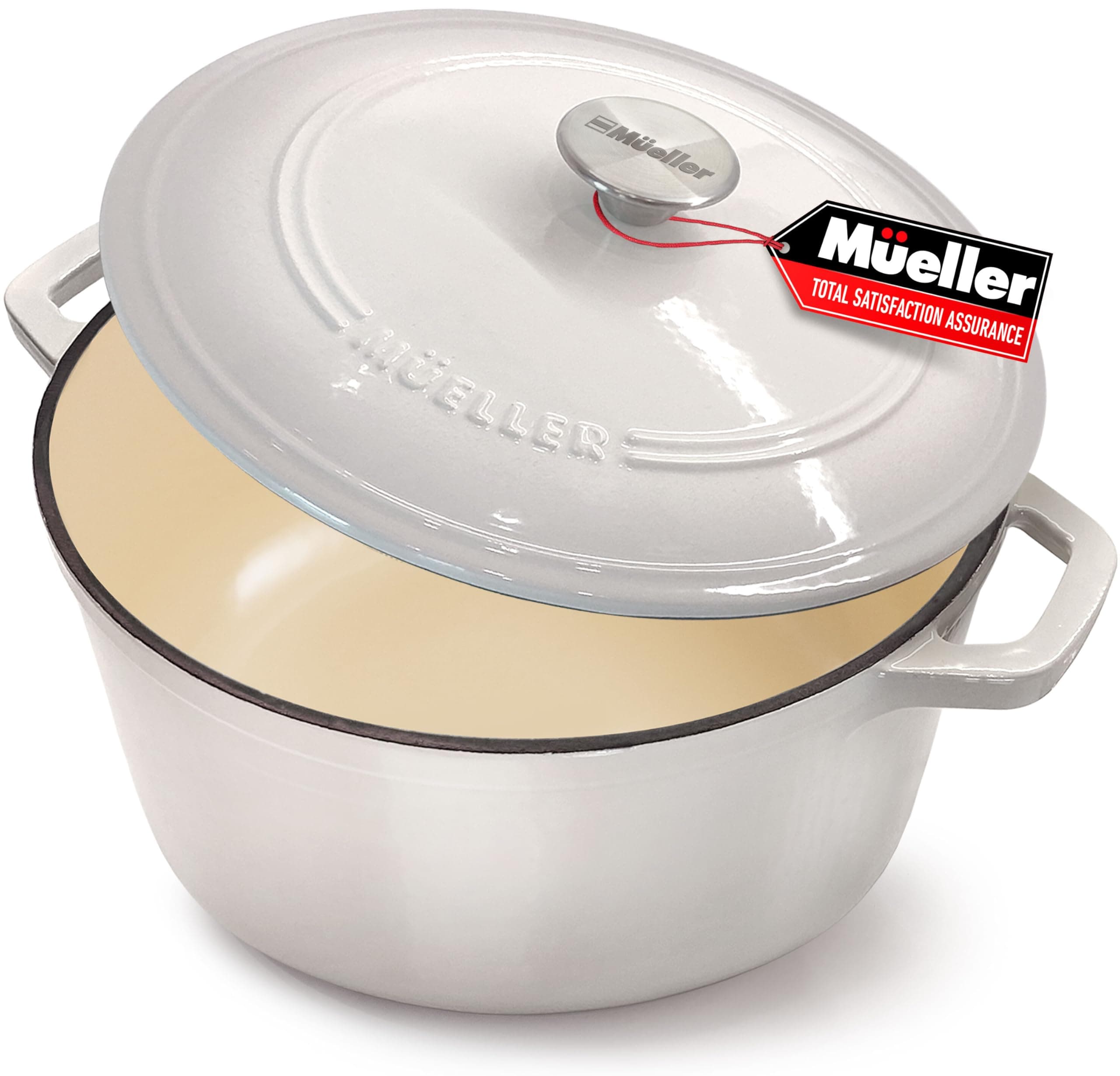 MUELLER HOME 4.5 QT Enameled Cast Iron Dutch Oven, Heavy-Duty Casserole Dish and Braiser Pan with Lid and Stainless Knob, Oven-Safe up to 500° F & Across All Cooktops, Oyster White