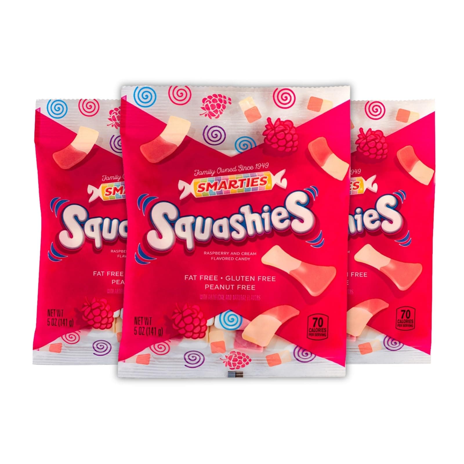 Smarties Squashies Foam Marshmallows Gummy Candies - Raspberry & Cream Flavored - Allergen Free, Peanut Free & Gluten Free Candy - Soft & Chewy Squashies Candies - 5 oz Bag (Pack of 3)