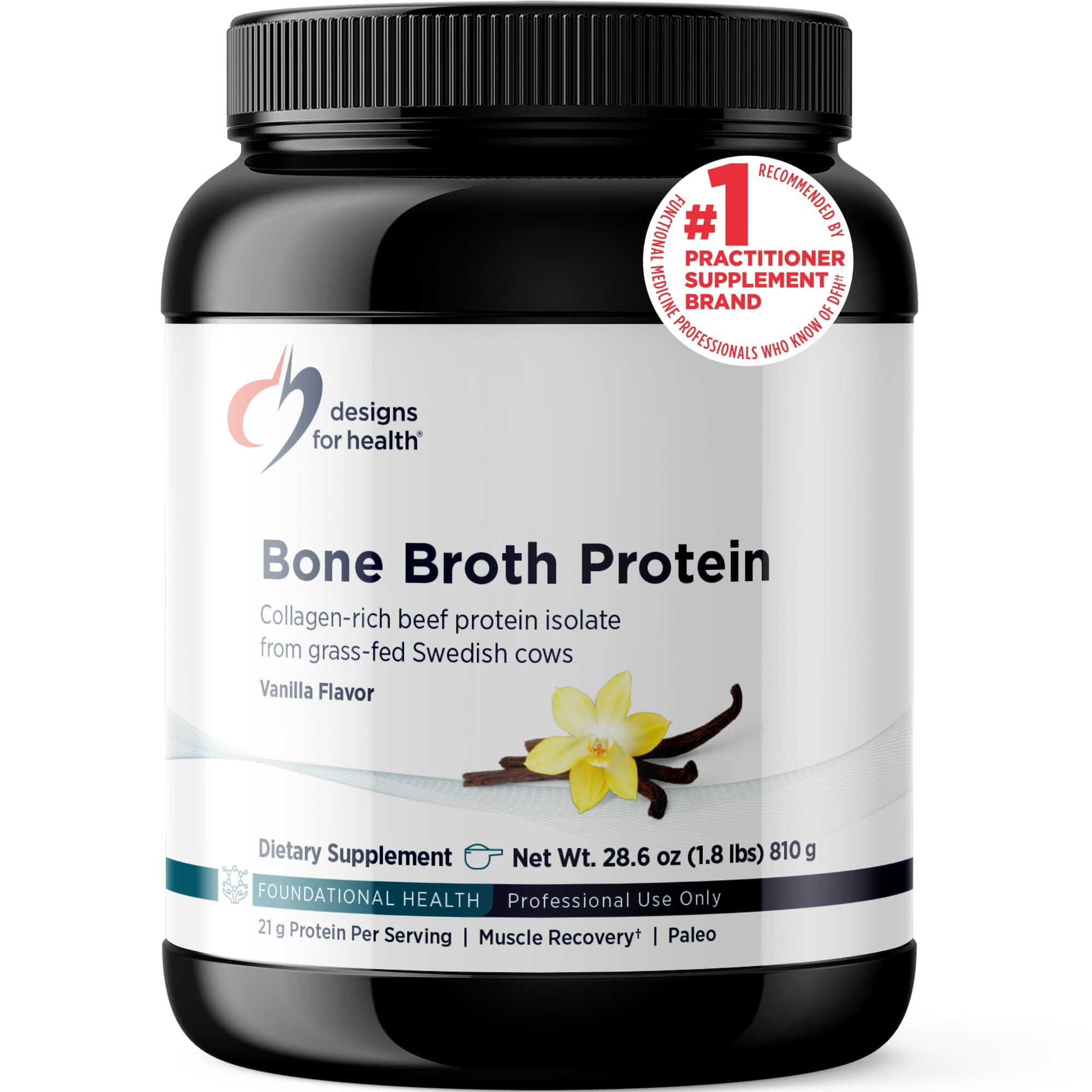 Bone Broth Protein Powder – 21g Grass-Fed, Collagen-Rich Beef Protein Isolate – Vanilla, Paleo, Non-GMO, Dairy-Free (30 Servings / 810g)
