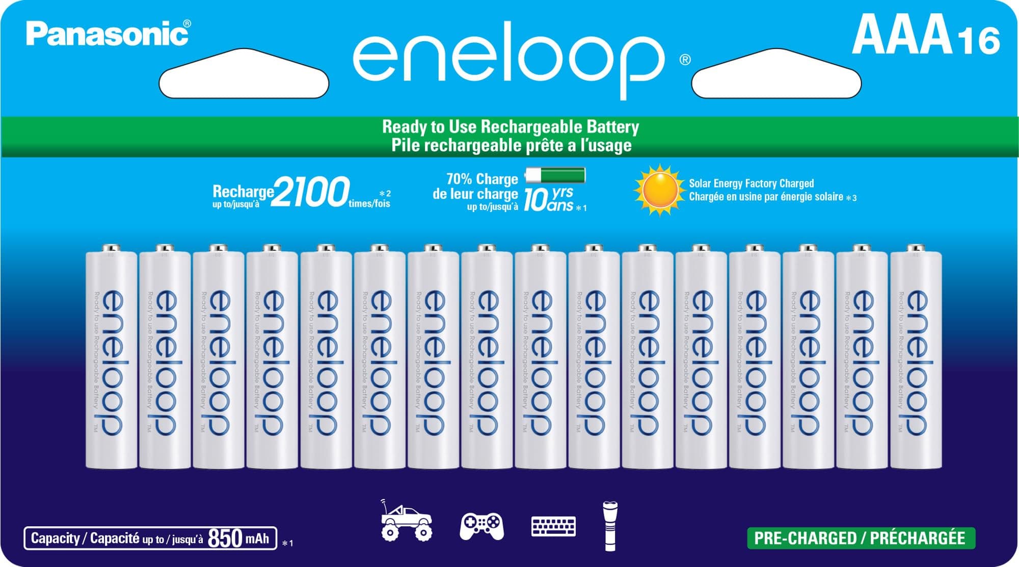 BK-4MCCA16FA eneloop AAA 2100 Cycle Ni-MH Pre-Charged Rechargeable Batteries, 16 Pack