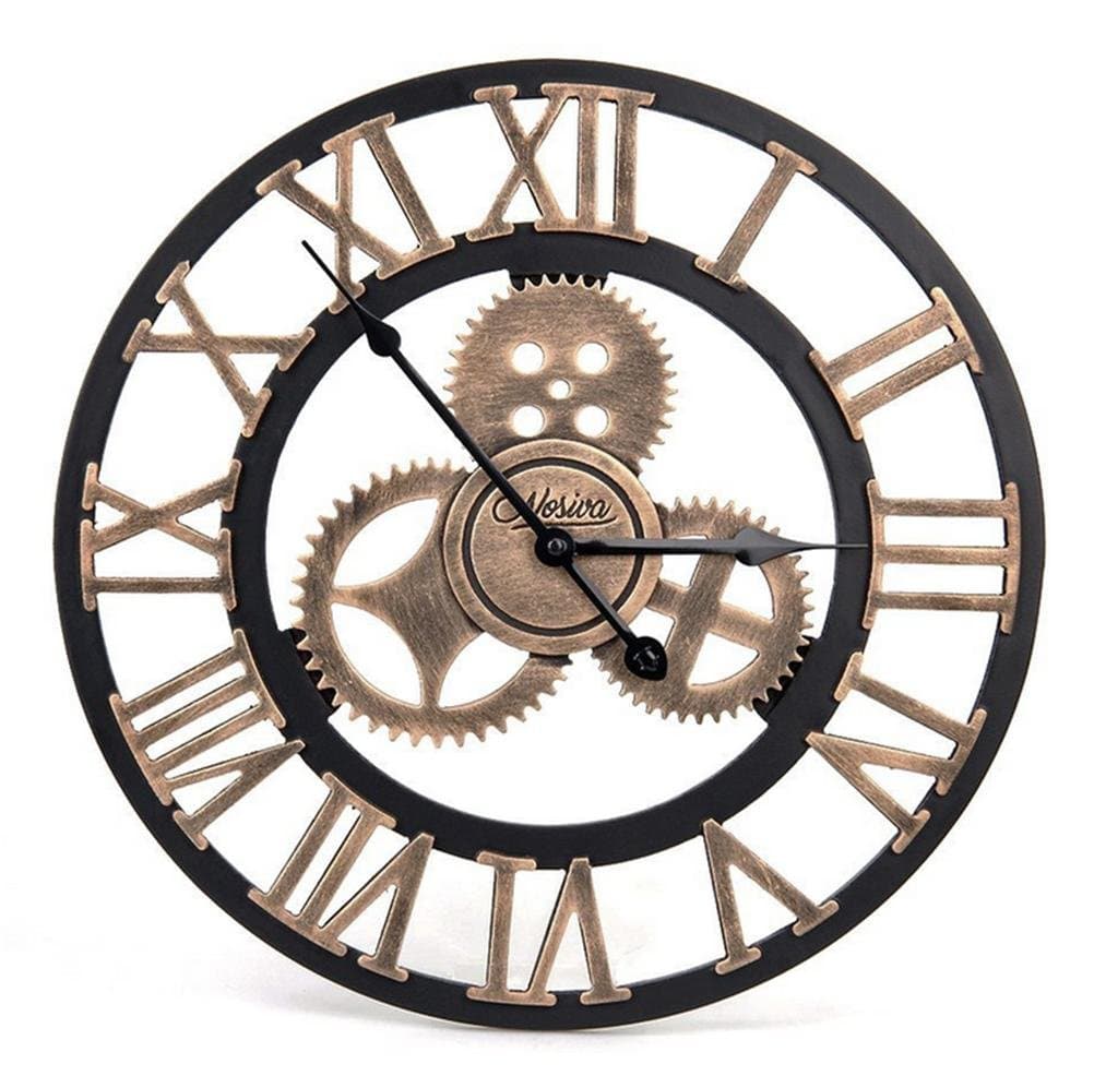 Mylle Wall Clock Handmade 3D Wooden Gear Clock Large Rustic Decorative Wall Clock Big European Retro Vintage Clock Wall Decor for Retro Style Living Room/Office/Bar/Restaurant Decoration