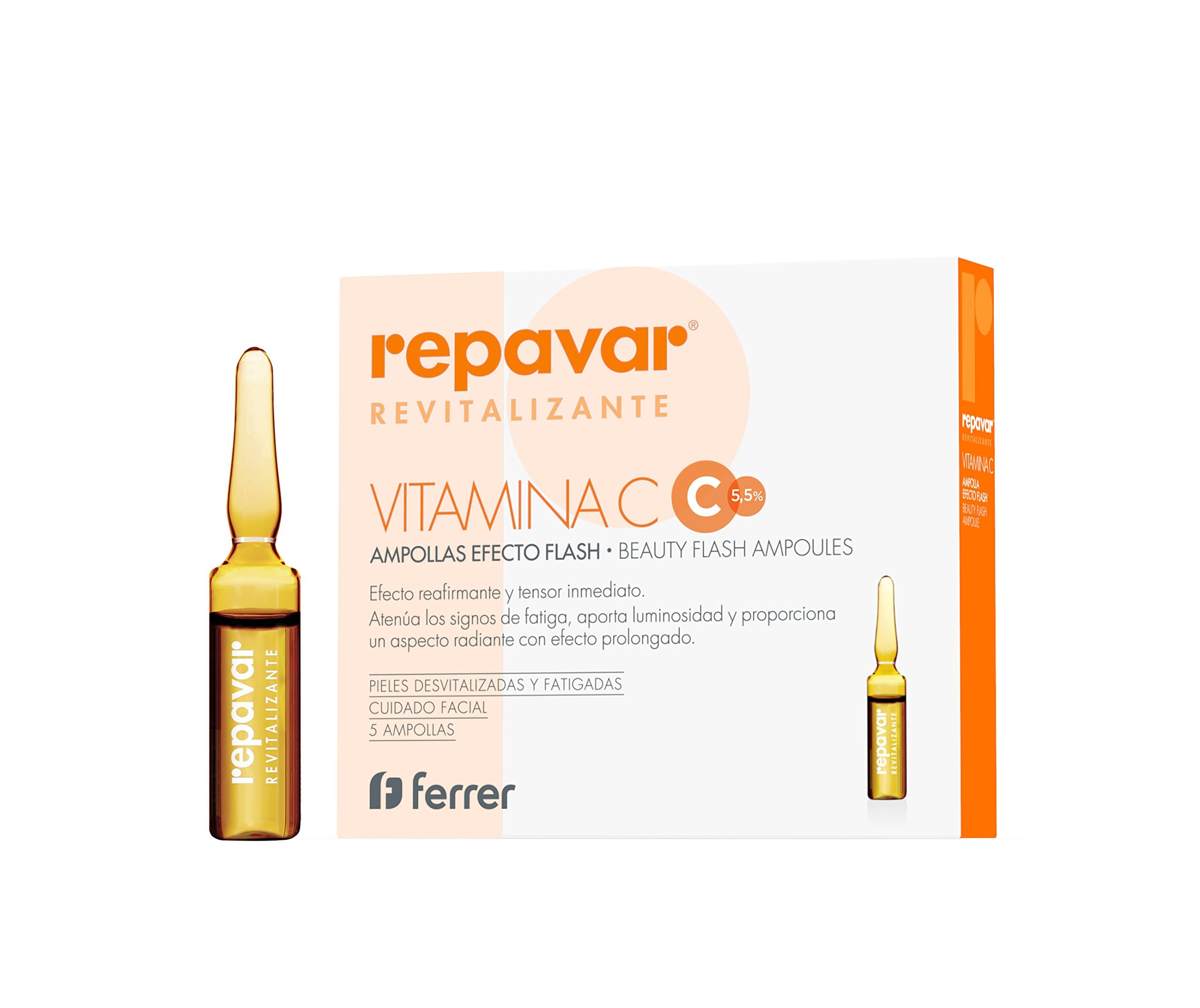 Active Vitamin C Ampoules by REPAVAR - Beauty Flash Effect Natural Vitamin C. Antiaging, Intense Revitalizing And Firming Treatment, High Concentrate Vitamin C (5 Ampoules)