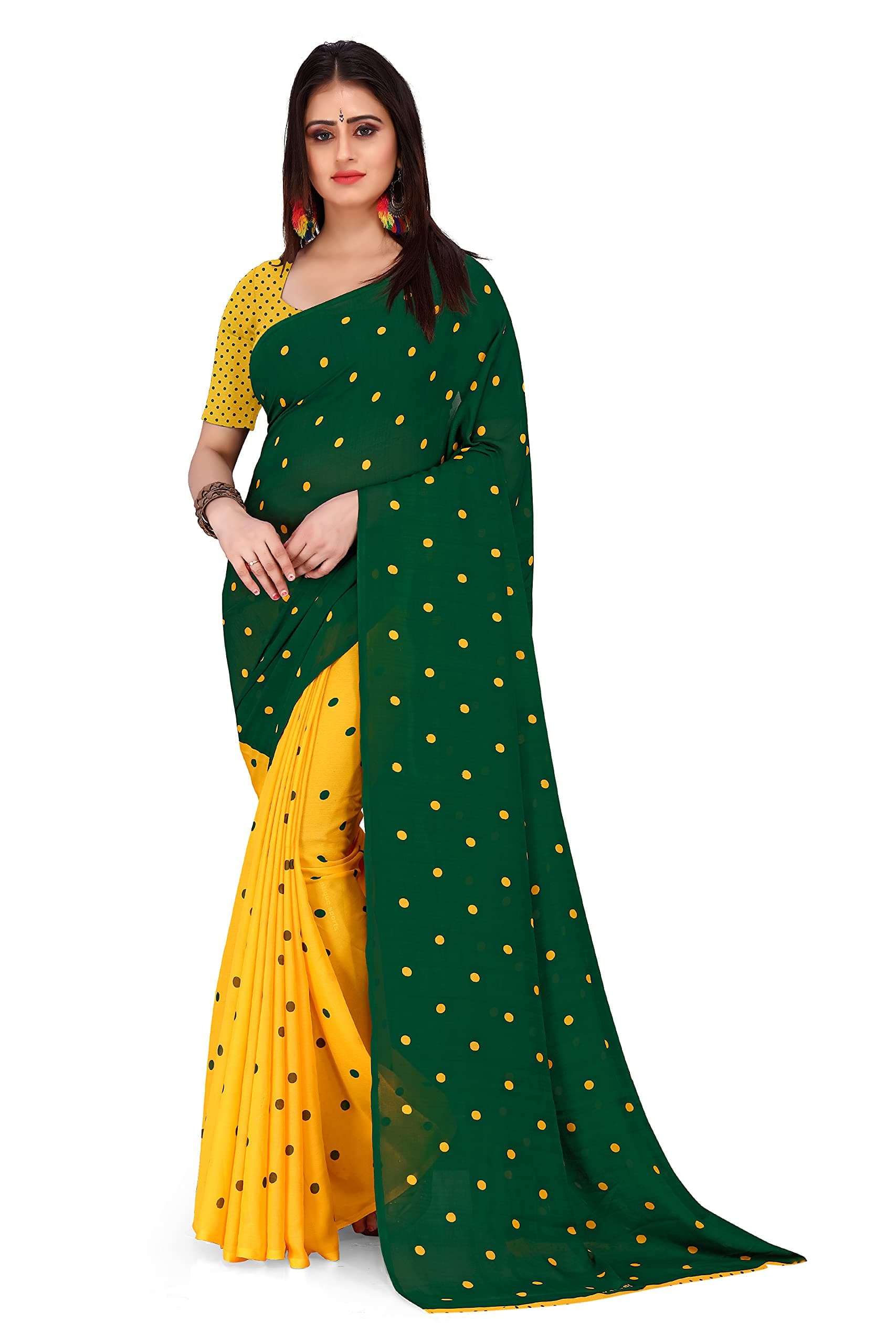 Payal Women's Polyester Saree with Blouse (1262_6, Dark Green)