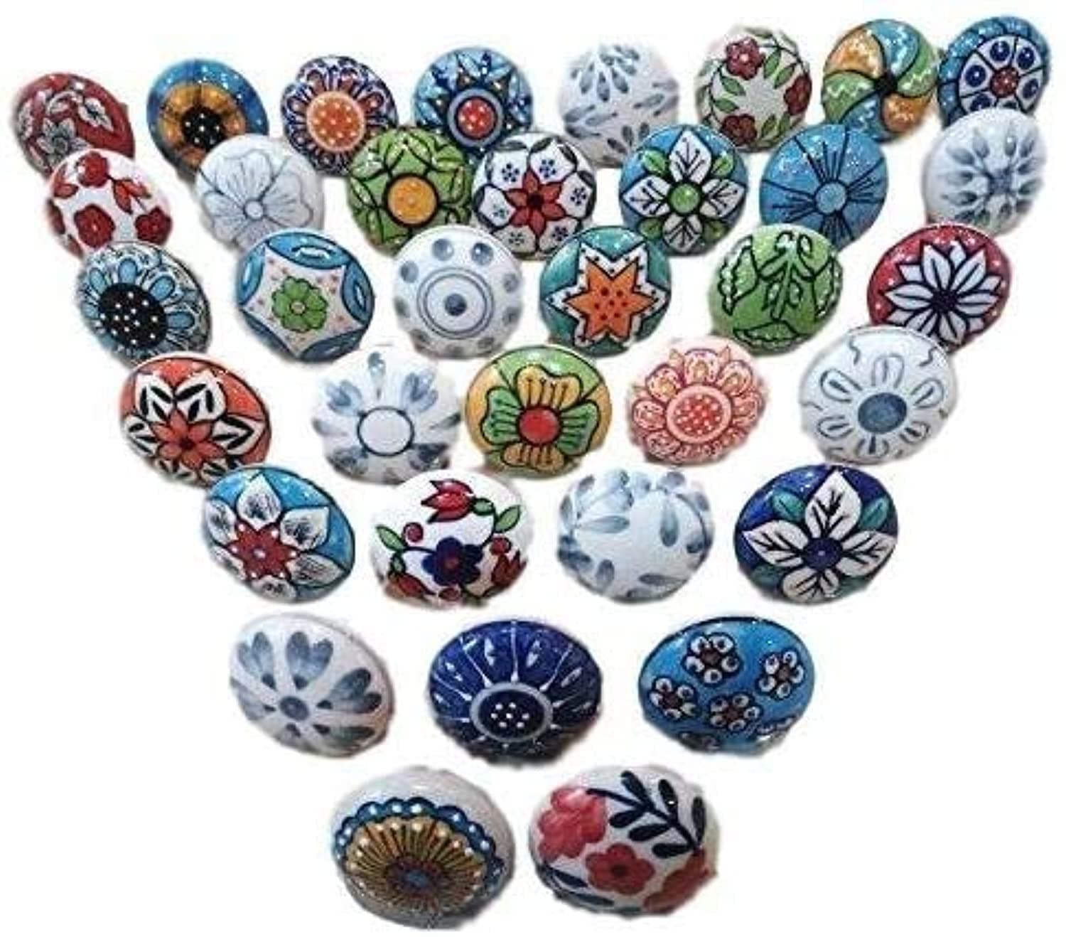 OSNICA 20 Pieces Mix Color Multi Designed Ceramic Cupboard Cabinet Door Knobs Drawer Pulls & Chrome Hardware - Hand Painted Pulls