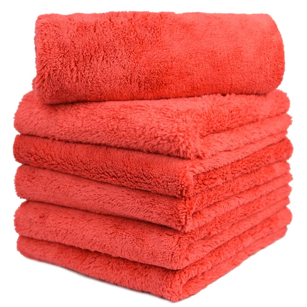 Microfiber Car Wash Drying Towels Professional Grade Premium Microfiber Towels for Car Wash Drying 450GSM 16 in.x 16 in. Pack of 6 (6 Pack, Red)