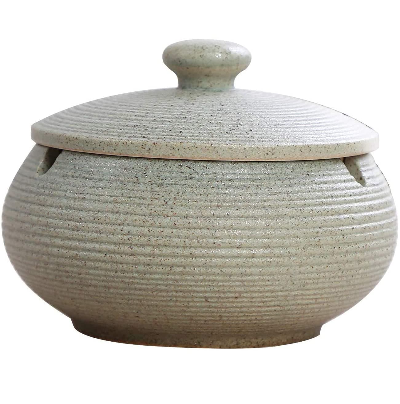 YY YITIKA Ceramic Ashtray with Lids, Windproof Cigarette Ashtray for Indoor or Outdoor Use, Handmade Ash Holder for Smokers,Desktop Smoking Ash Tray for Home Office Decoration (Light Green)