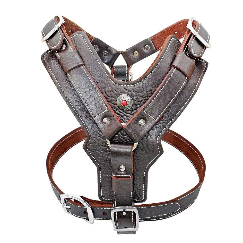 PET ARTIST Durable Leather Dog Harness for Medium and Large Dogs,Adjustable Comfortable Design with Strong Metal Buckles and Handle for Daily Walking for Shepherd Dog/Malamute/Doberman