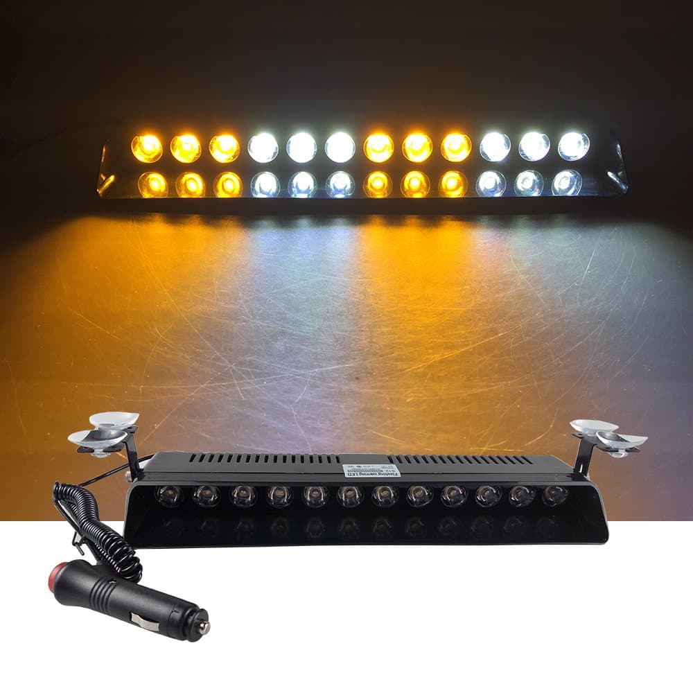 12V Car Truck Emergency Strobe Flash Light Sucker Dashboard Interior Windshield Warning Light Bar Current (12LED, Amber White Amber White)
