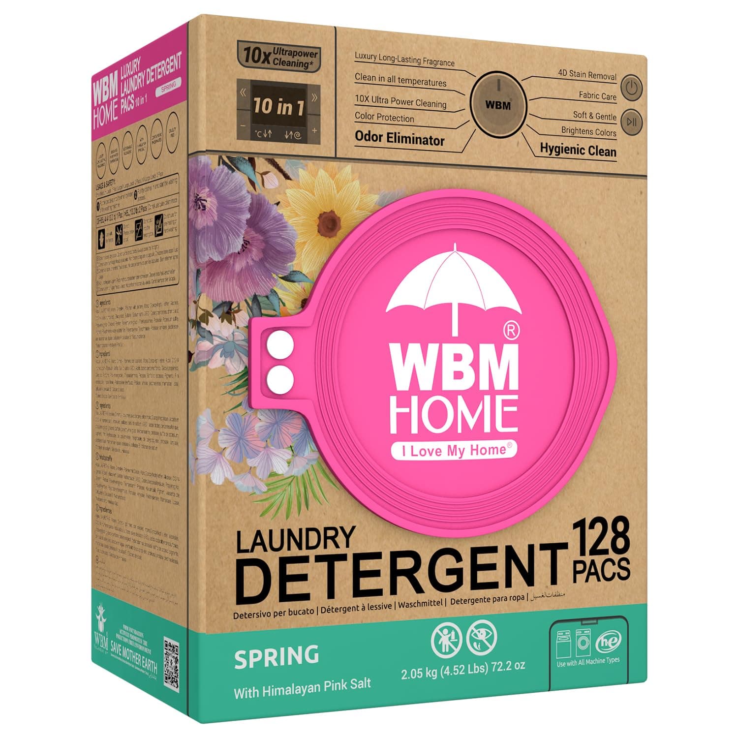 - WBM Laundry Detergent Pods, Spring Fragrance Scent, 128 Count - HE Concentrated Laundry Pods With 10x Ultrapower Cleaning and 4D Laundry Stain Remover