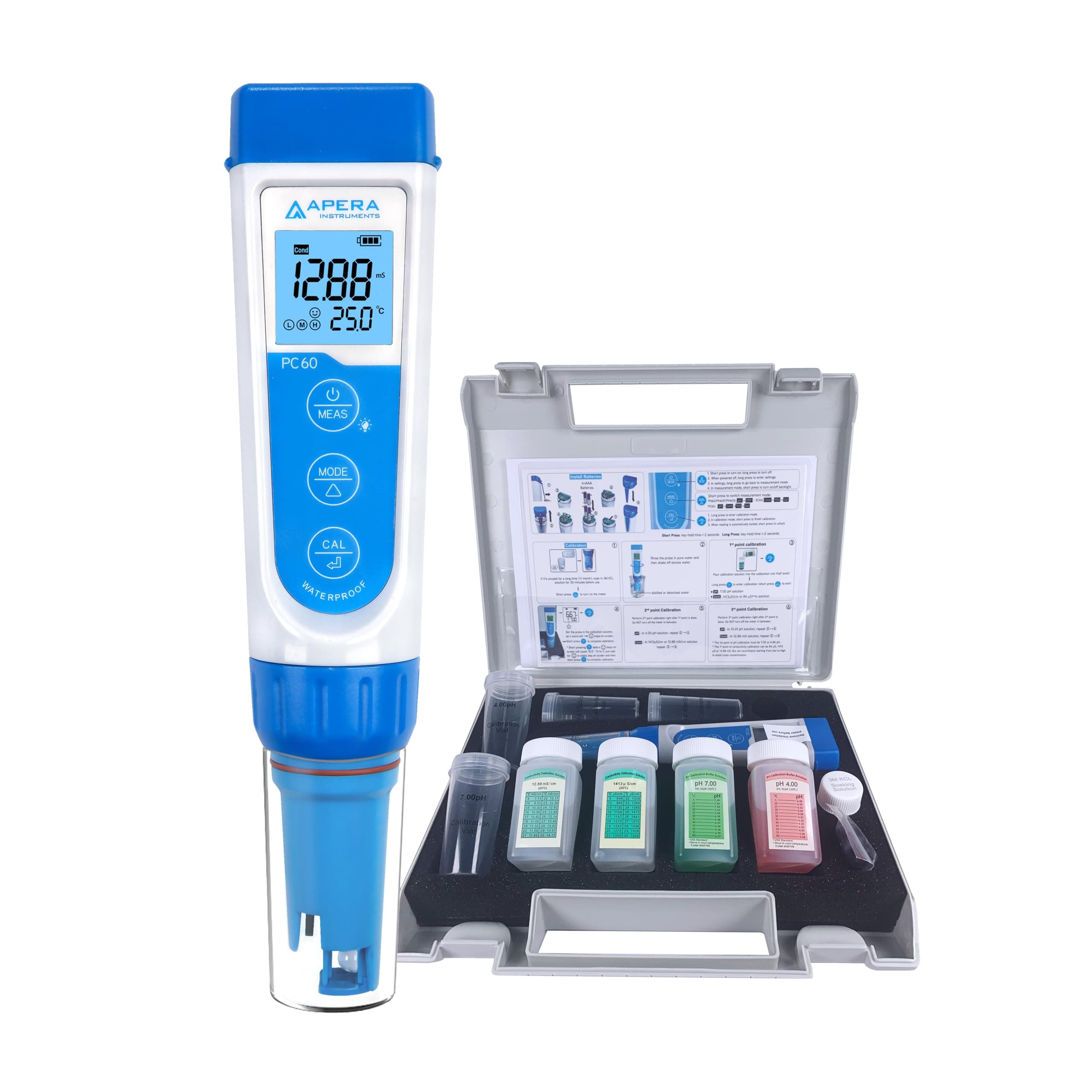 AI316 Premium Series PC60 5-in-1 Waterproof pH/EC (Conductivity) /TDS (ppm) /Salinity (ppt) /Temp. Multi-Parameter Pocket Tester Kit