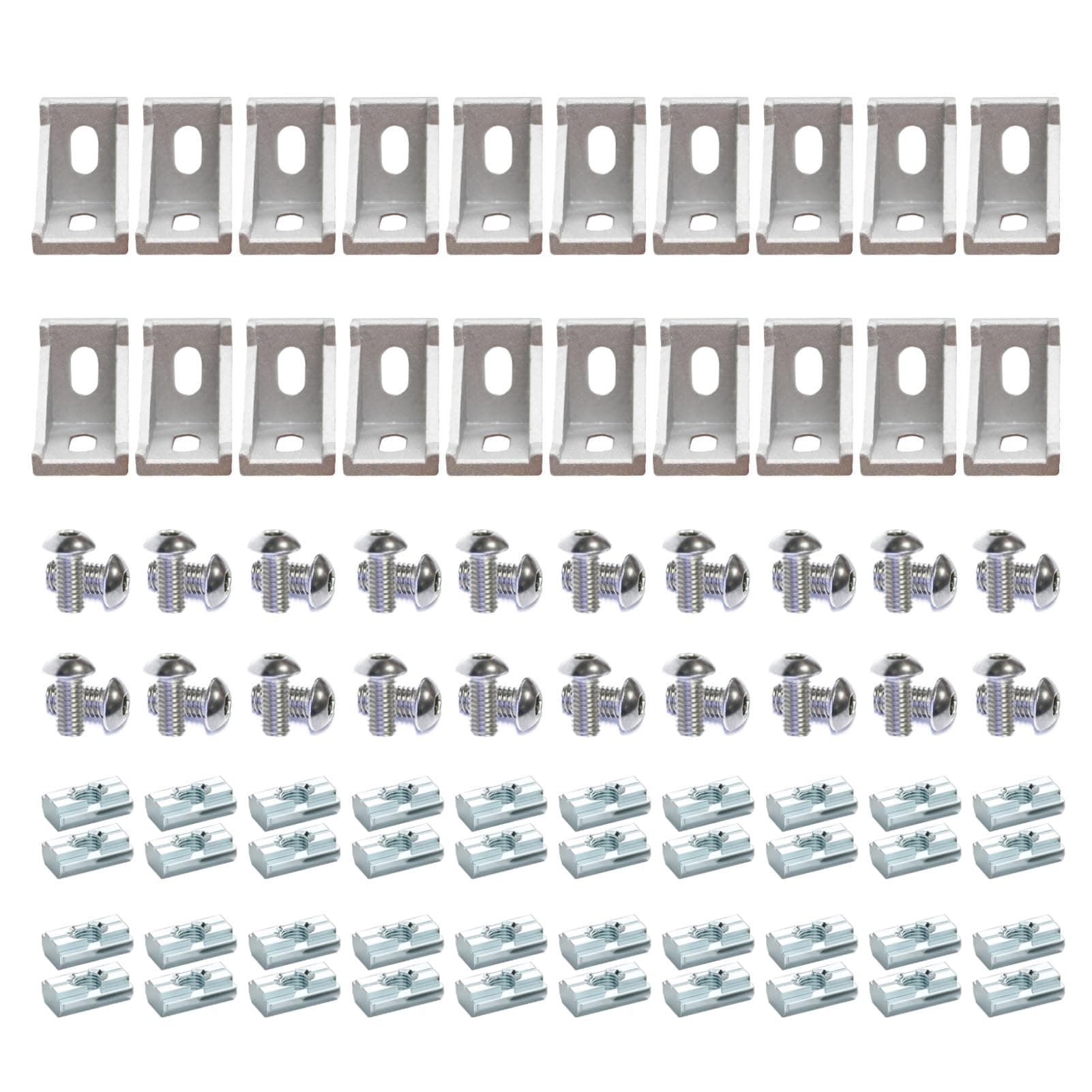 20Sets 10 Extrusion Brackets 1" x 1" 1010 Series Aluminum Extrusion Profiles Connector Set, 20pcs 10 Extruded Aluminum Corner with T Slide Nuts Bolts for 10 Series Extrusion Profiles Rail
