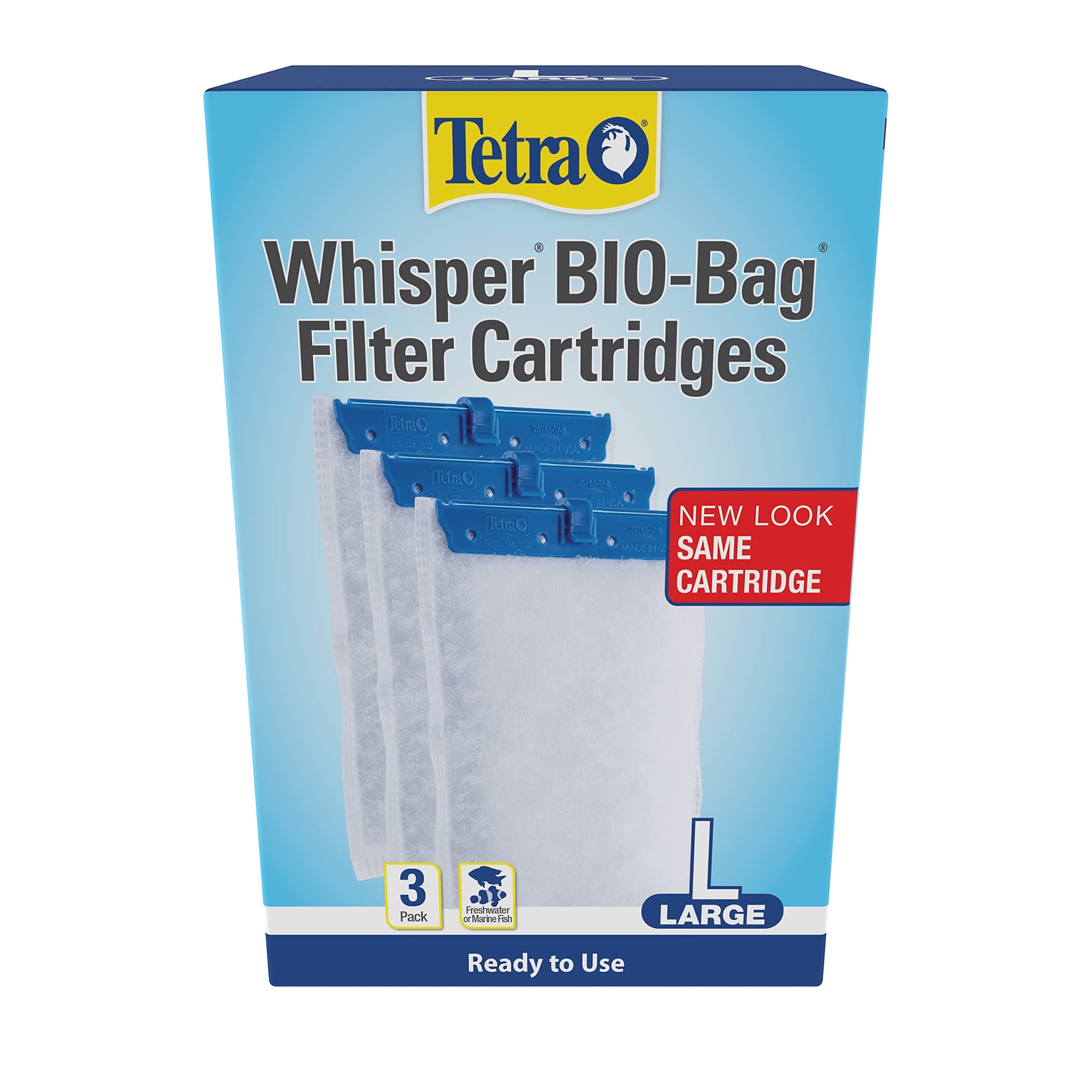 Whisper Bio-Bag Large Filter Cartridges for Aquariums, 3 Count, Ready to Use, Fits Tetra Whisper Fish Tank Filters 10-30 Gal, 20-40 Gal, PF-20, 30, 40, 60, IQ 20, 30, 45, 60