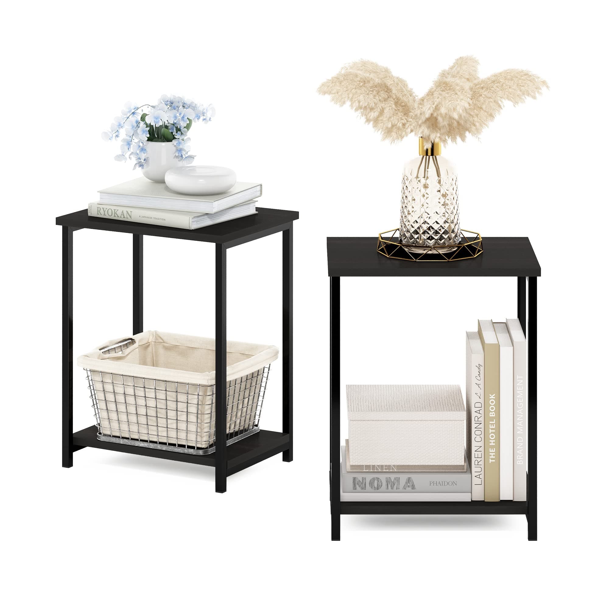 FURINO End Table, Espresso, Metal Frame, Simple Design, Set of 2