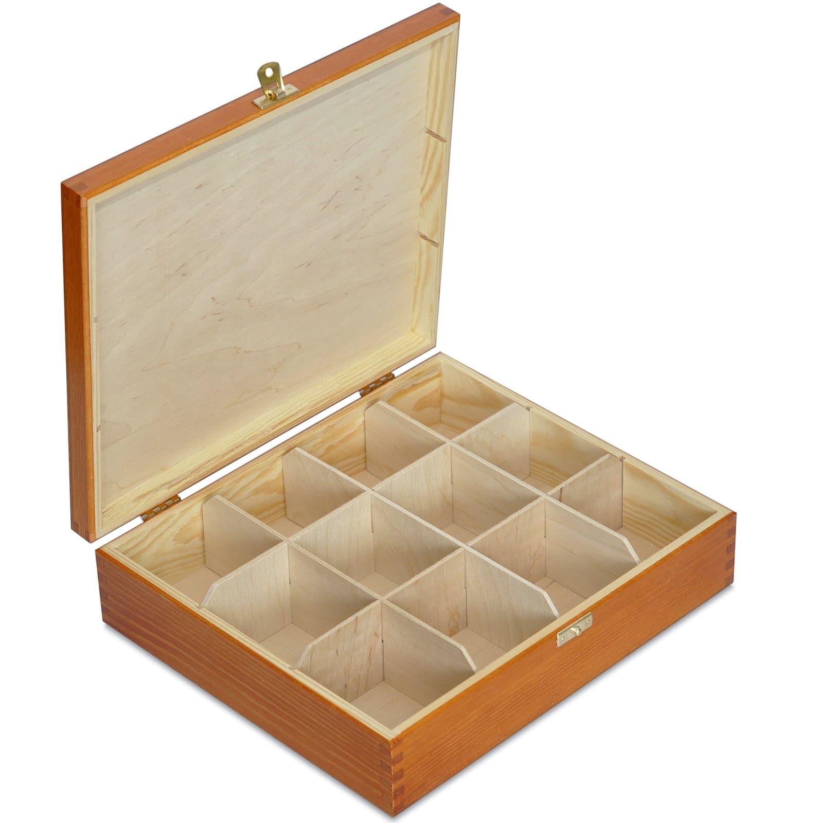 Creative Deco Alder Wooden Tea Box Storage | 12 Compartments | 29x25x7,5cm | Natural Wood | Luxury Organiser Bag Container Keepsake Caddy Chest for Chocolate & Coffee | Perfect as a