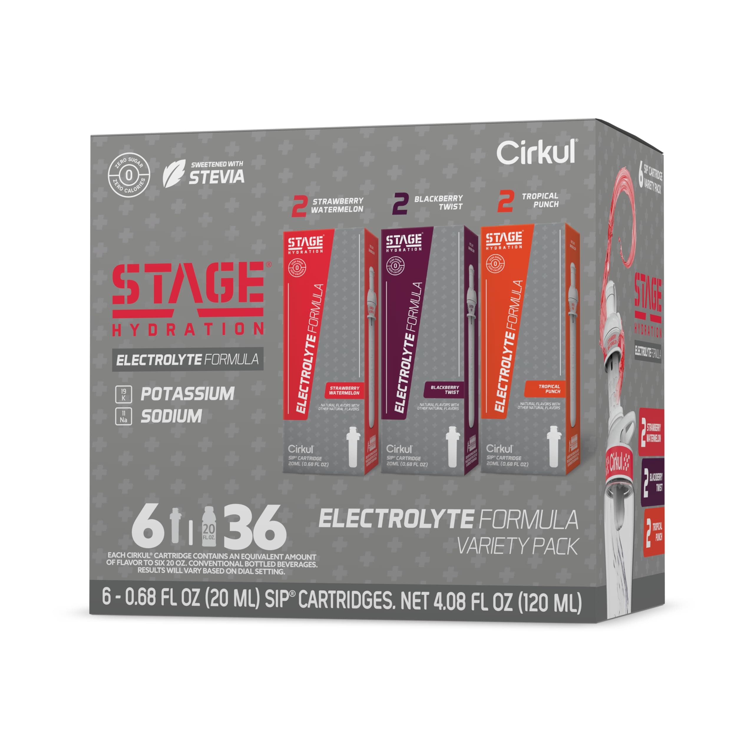 Stage Electrolytes and Stevia Flavor Water Variety Pack, Makes 36 Drinks, No Sugar, Zero Calorie Drink Mix, (2 Strawberry Watermelon, 2 Tropical Punch, 2 Blackberry Twist)