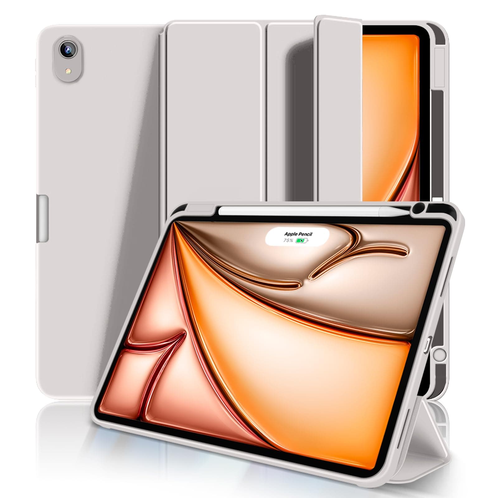 Aoub Case for iPad Air 5th Generation 2022 / iPad Air 4th Generation 2020 10.9-inch Case with Pencil Holder, Trifold Stand Case with Soft TPU Back Cover for iPad air 5/4, Auto Sleep/Wake, Gray