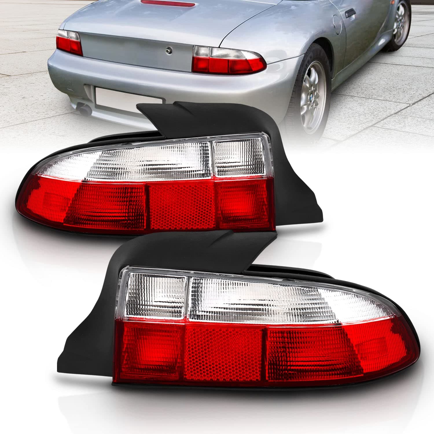 Red/Clear Replacement Taillights for 1996-1999 BMW Z3 2 Door Roadster - Passenger and Driver Side