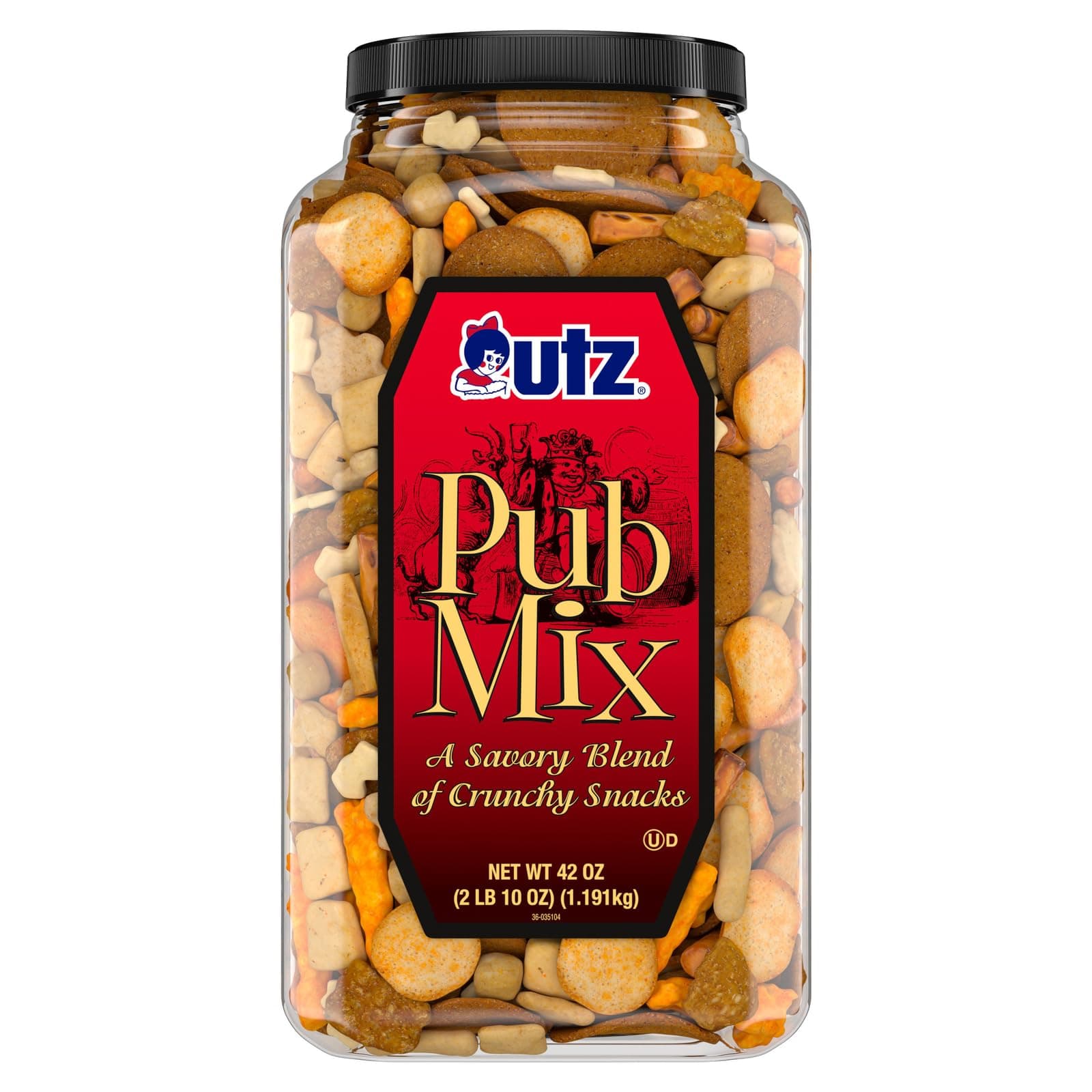 Pub Mix, 42 Oz. Barrel, Savory Snack Mix with a Blend of Crunchy Flavors for a Tasty Party Snack, Resealable Container, Trans-Fat Free and Kosher Certified