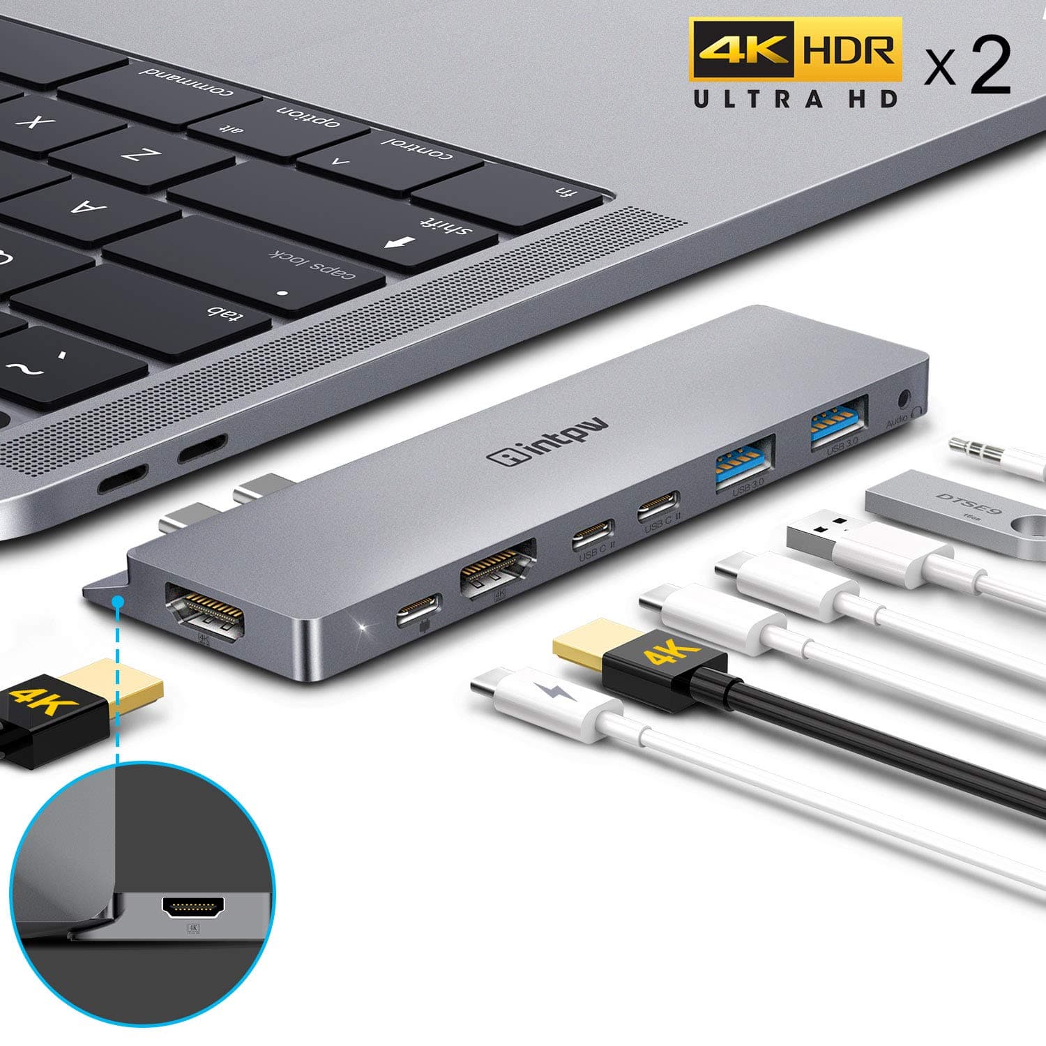 USB C Hub, Dual 4k HDMI Adapter for MacBook Pro & Air 2019/2018, 8-in-1 USB Type-C Docking Station with 3 USB-C Ports,2 USB 3.0 Ports Multiple Adapter Dongle