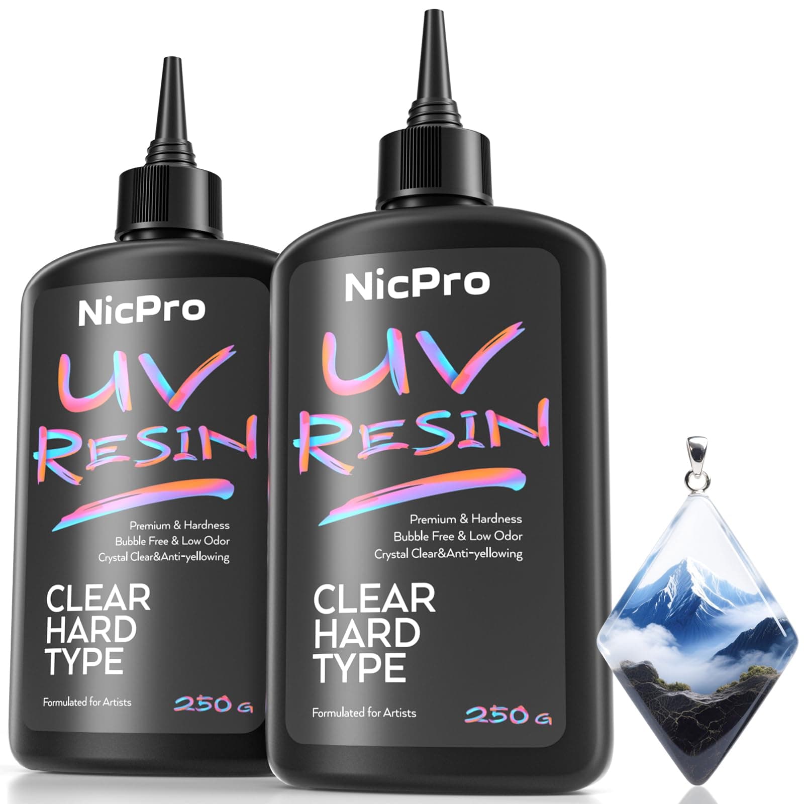 Nicpro UV Resin 500g, 2 PCS Crystal Clear UV Epoxy Resin Kit, High Viscosity & Quick Curing Glue Hard for Jewelry Making, Craft, Doming, DIY and Coating