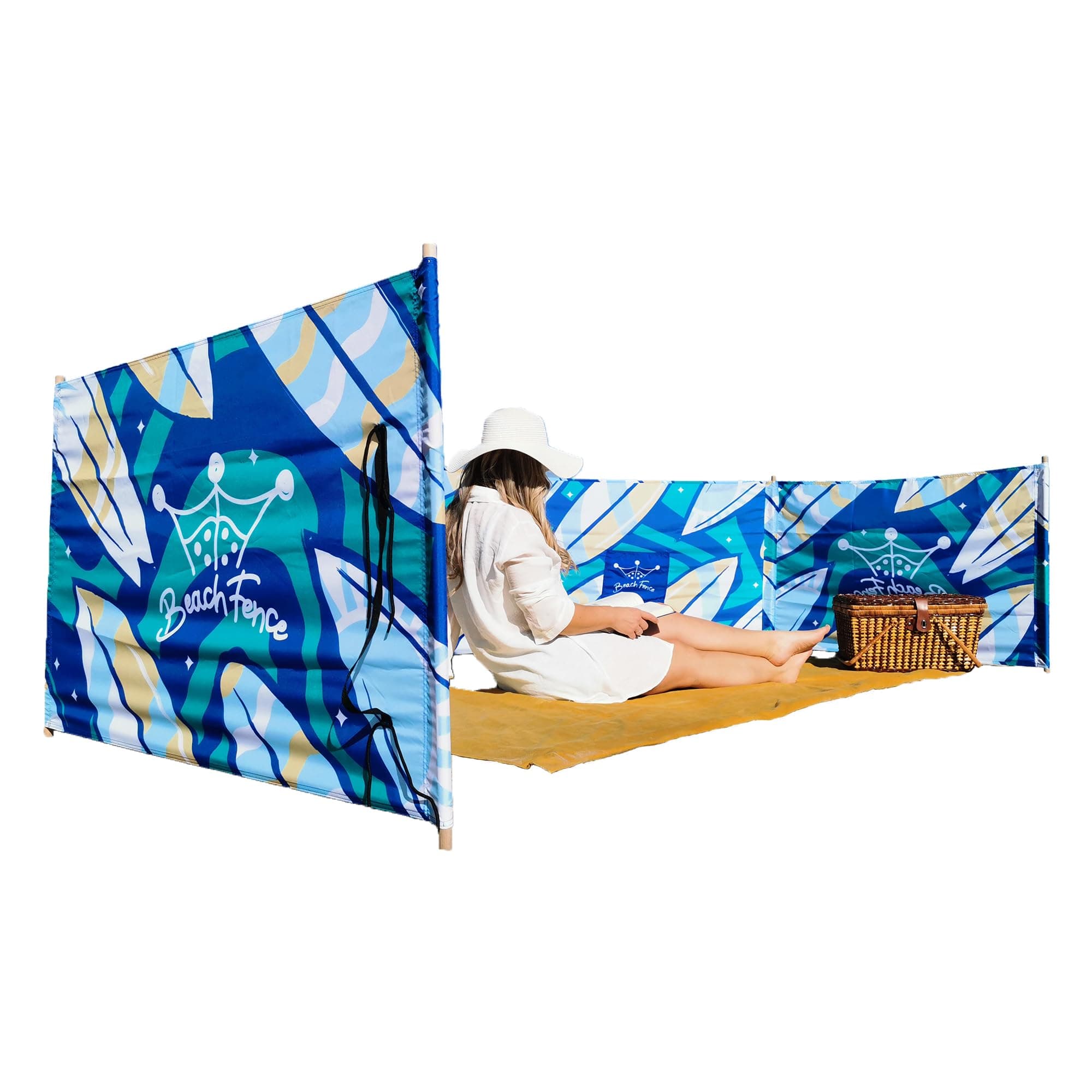 Premium 20 ft Beach Windscreen, Privacy Screen, Wind Blocker Free Rubber Mallet and Carry Bag Included (Surfs Up)