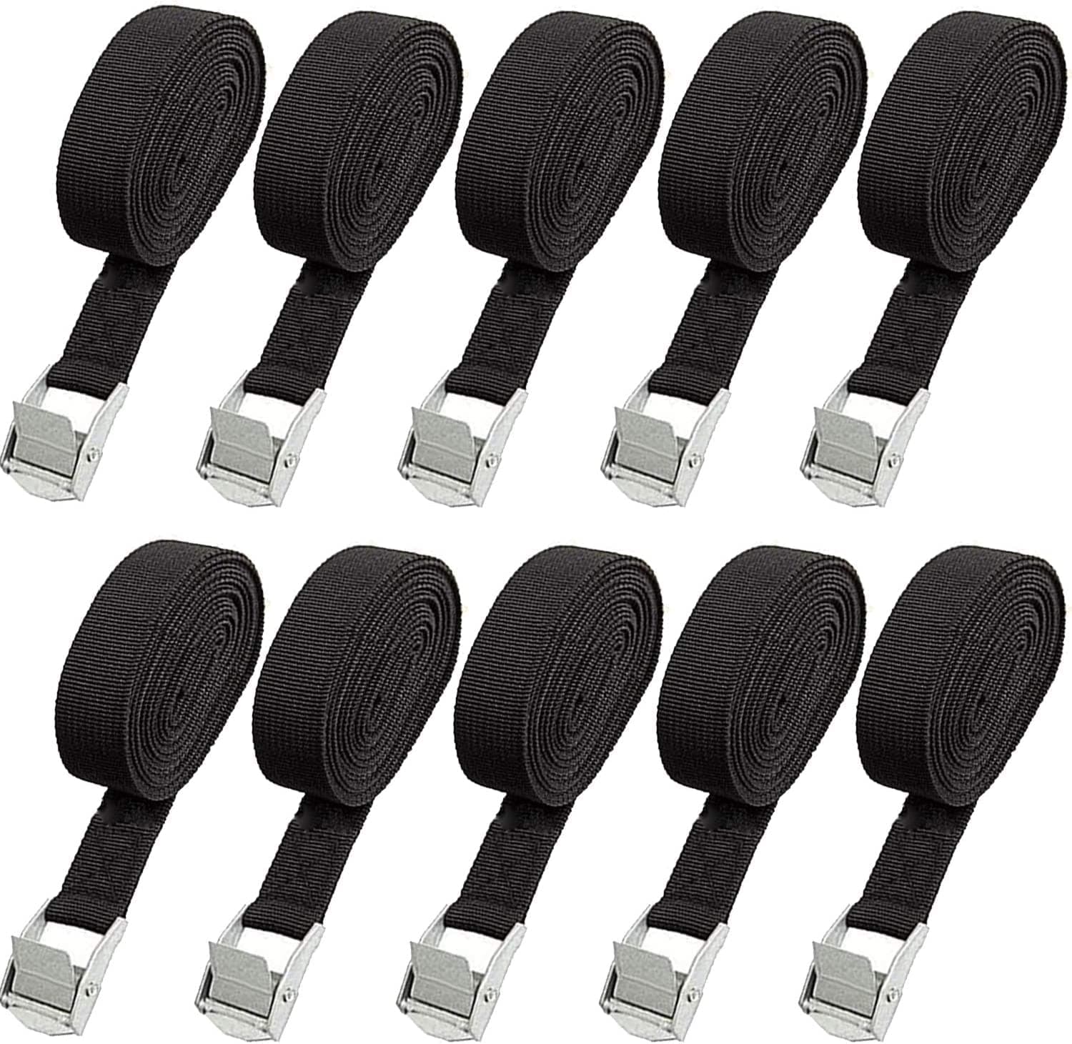 10 Pack Lashing Straps 16ft x 1" Tie Down Straps Cam Buckle Straps Heavy Duty Secure Straps up to 600 lbs for Kayak, Cargo, Luggage, Cinch, Canoe, Bicycles, Motorcycles, Truck