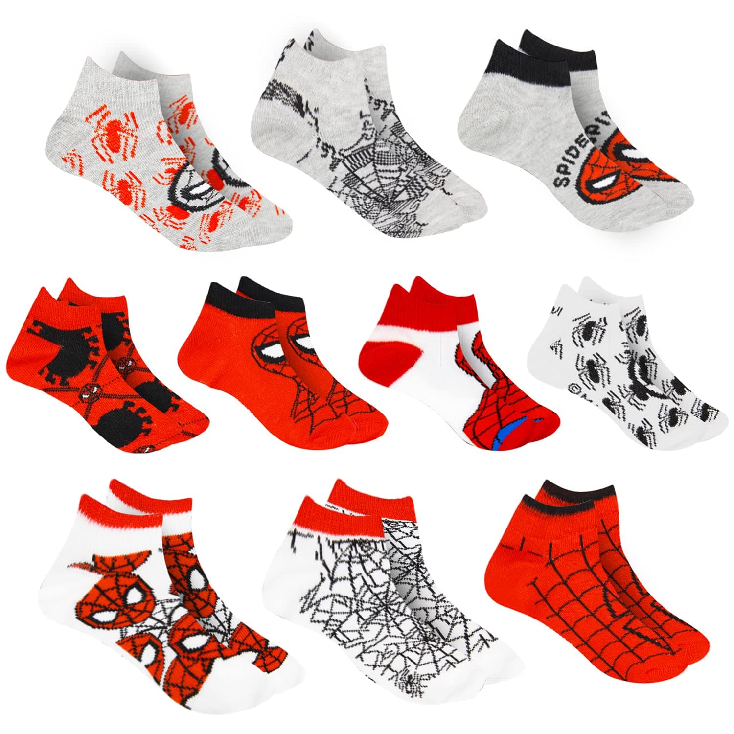 Marvel Spider-man Socks for Boys, 10 Pairs Low Cut Socks for Boys Ages 3-9