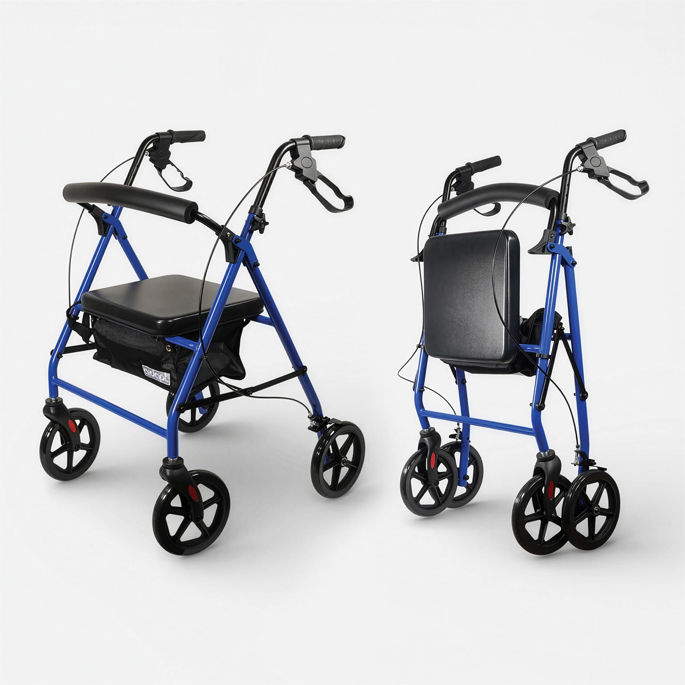 Folding Rollator Walker with Padded Seat, Steel Frame, 8 Inch Puncture‑Proof Wheels, Walking Aid with Brakes, Shopping Bag & Adjustable Handles for Seniors and Elderly