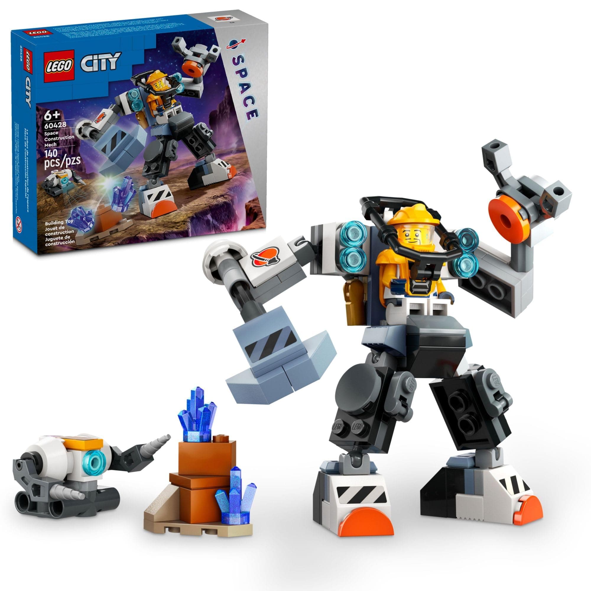 City Space Construction Mech Suit Building Set, Fun Space Toy for Kids Ages 6 and Up, Space Gift Idea for Boys and Girls Who Love Imaginative Play, Includes Pilot Minifigure and Robot Toy, 60428