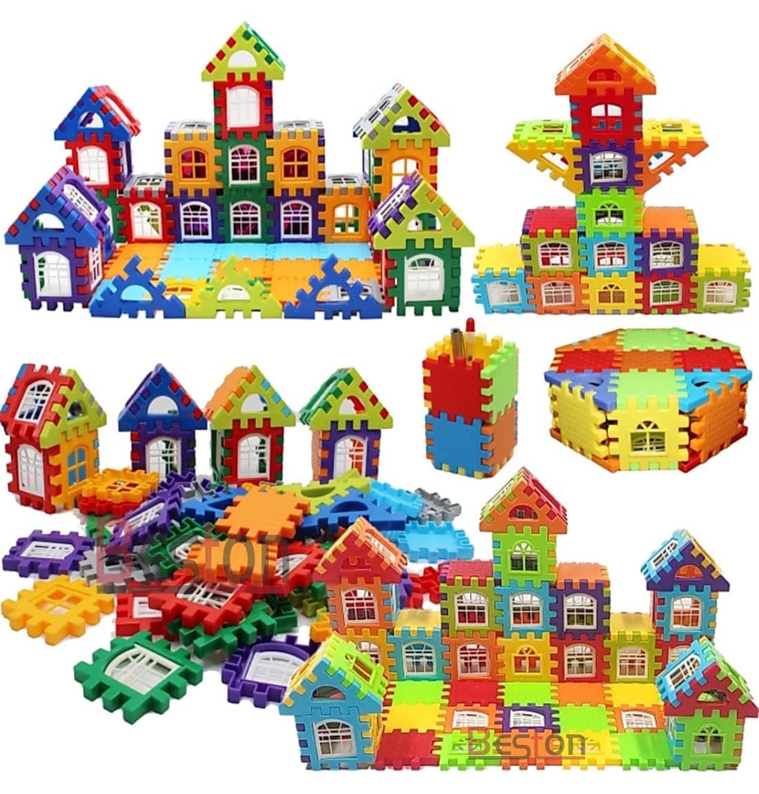 Beston 75 pieces House Building Blocks with Attractive Windows Set Educational Construction Toy Puzzles Activity Game for Kids, Boys, Girls, Children 3, 4, 5, 7+ Years (Multicolor) (75 pieces)
