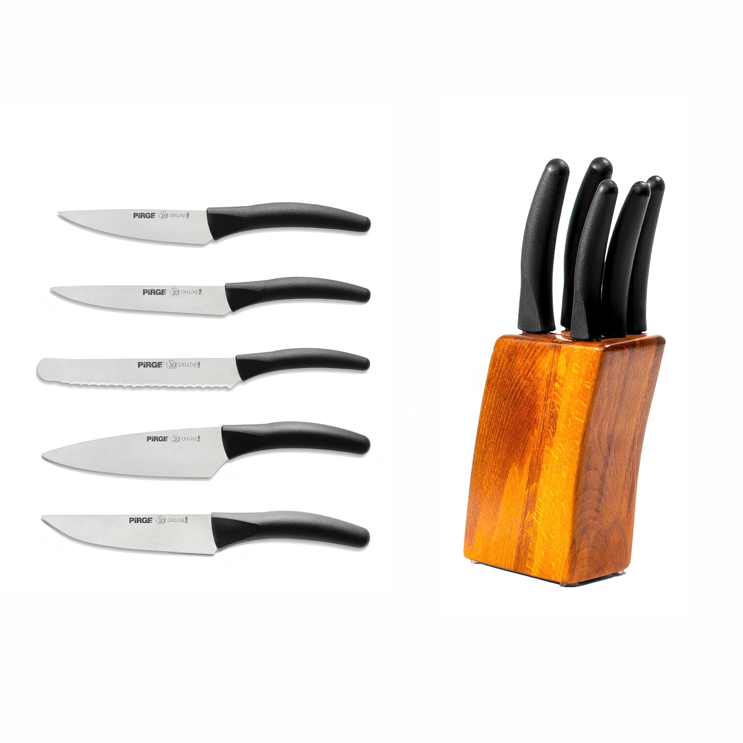 PirgeKitchen Knife Set 5 Pcs - Razor Sharp German Steel Chef Knives - High Carbon Stainless Steel, Professional Quality Since 1879, Knife Set with Block pirge